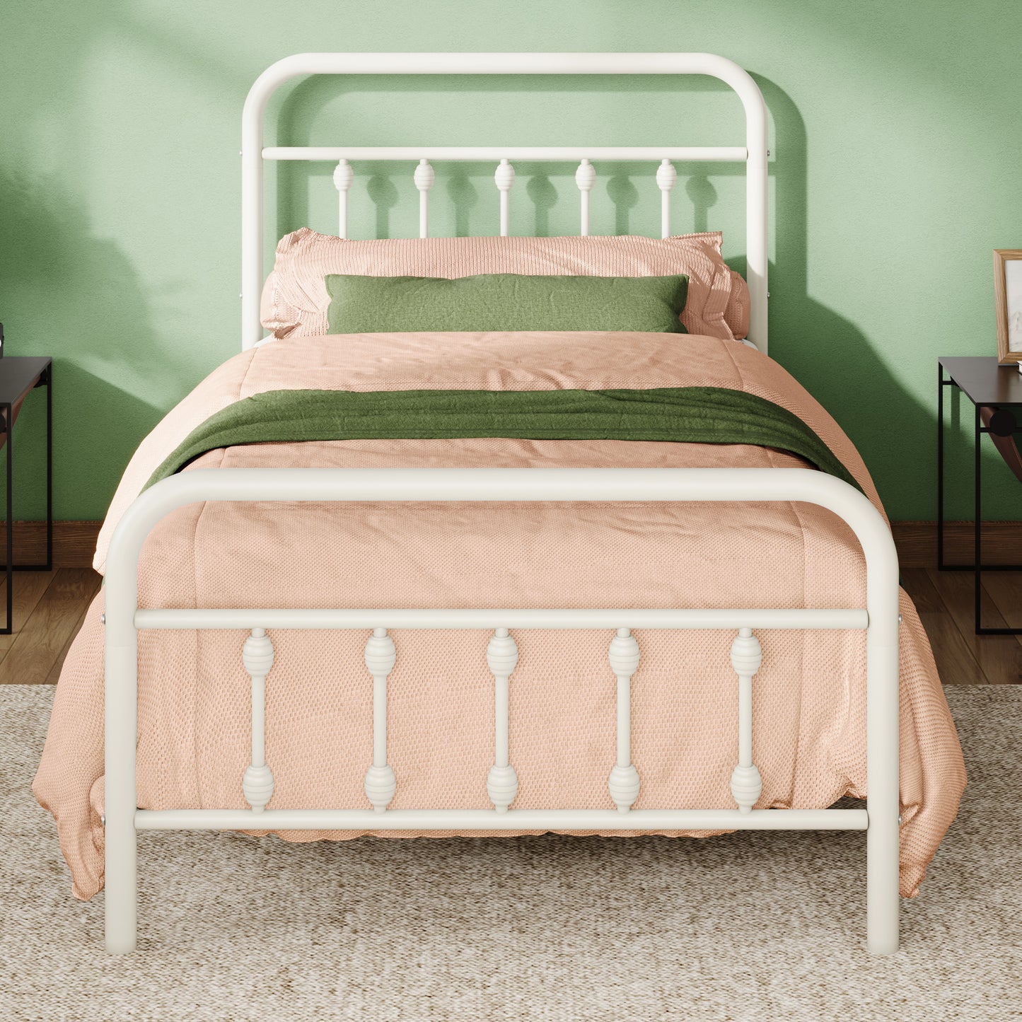 Allewie Metal Platform Bed Frame with Vintage Pattern Headboard/Footboard, No Box Spring Needed