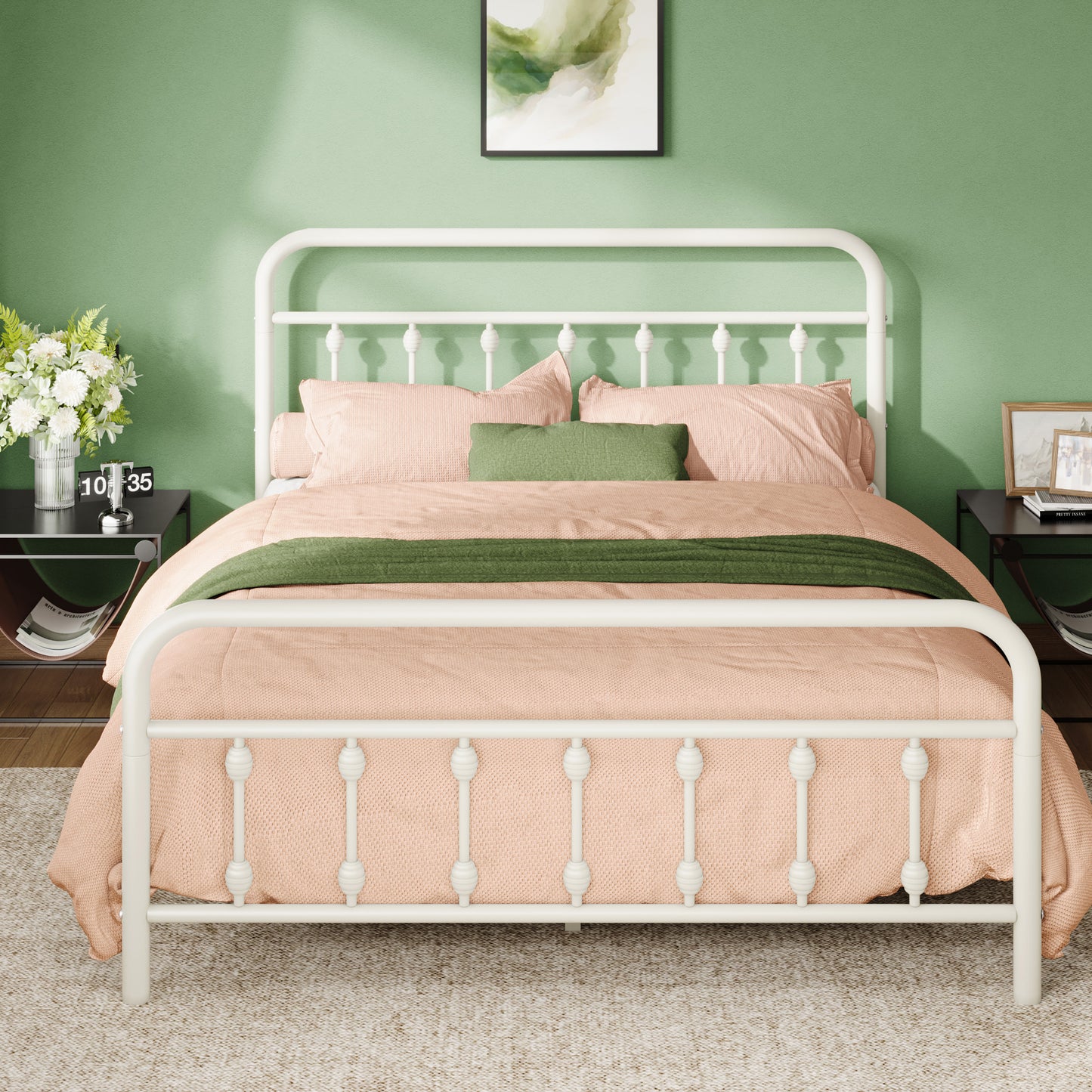 Allewie Metal Platform Bed Frame with Vintage Pattern Headboard/Footboard, No Box Spring Needed
