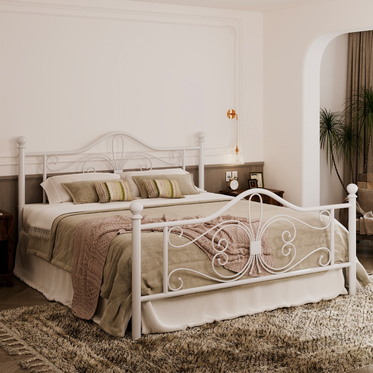 Allewie Vintage Metal Bed Frame with Butterfly Pattern Design Headboard & Footboard