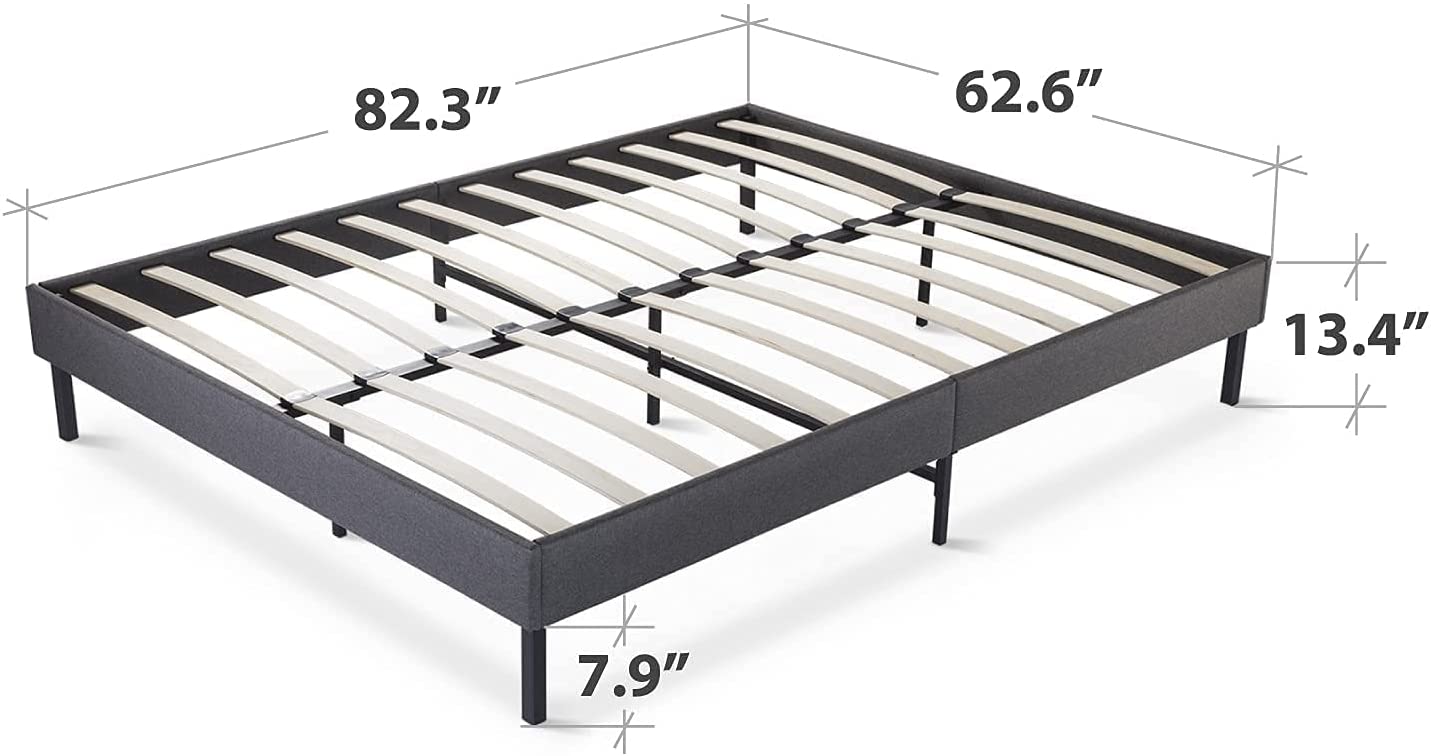 Allewie Queen Size Upholstered Platform Bed Frame, 24 Wooden Slats Support, No Box Spring Needed, Dark Gray