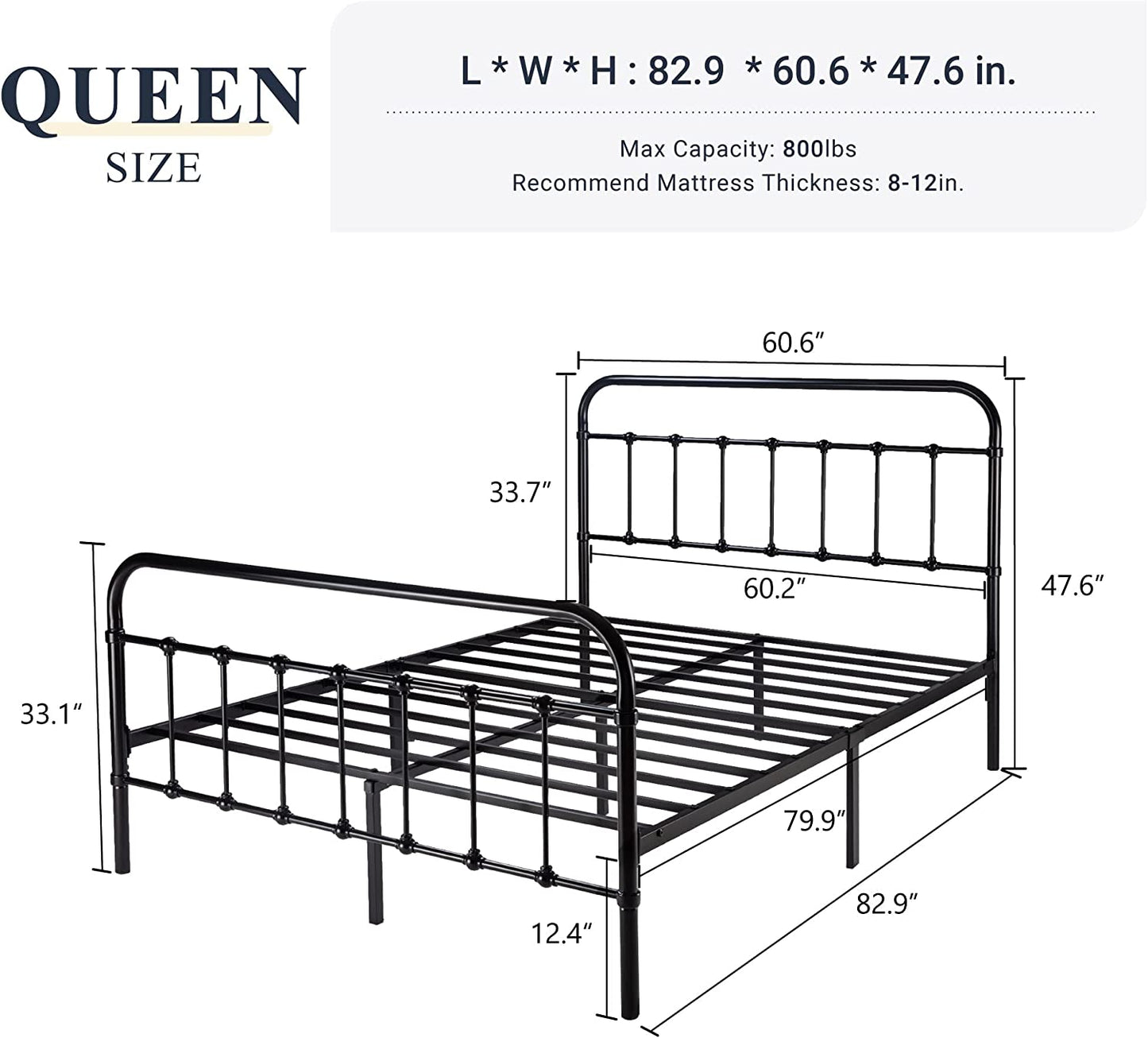 Allewie Metal Platform Bed Frame with Victorian Style Wrought Iron-Art Headboard/Footboard, Black