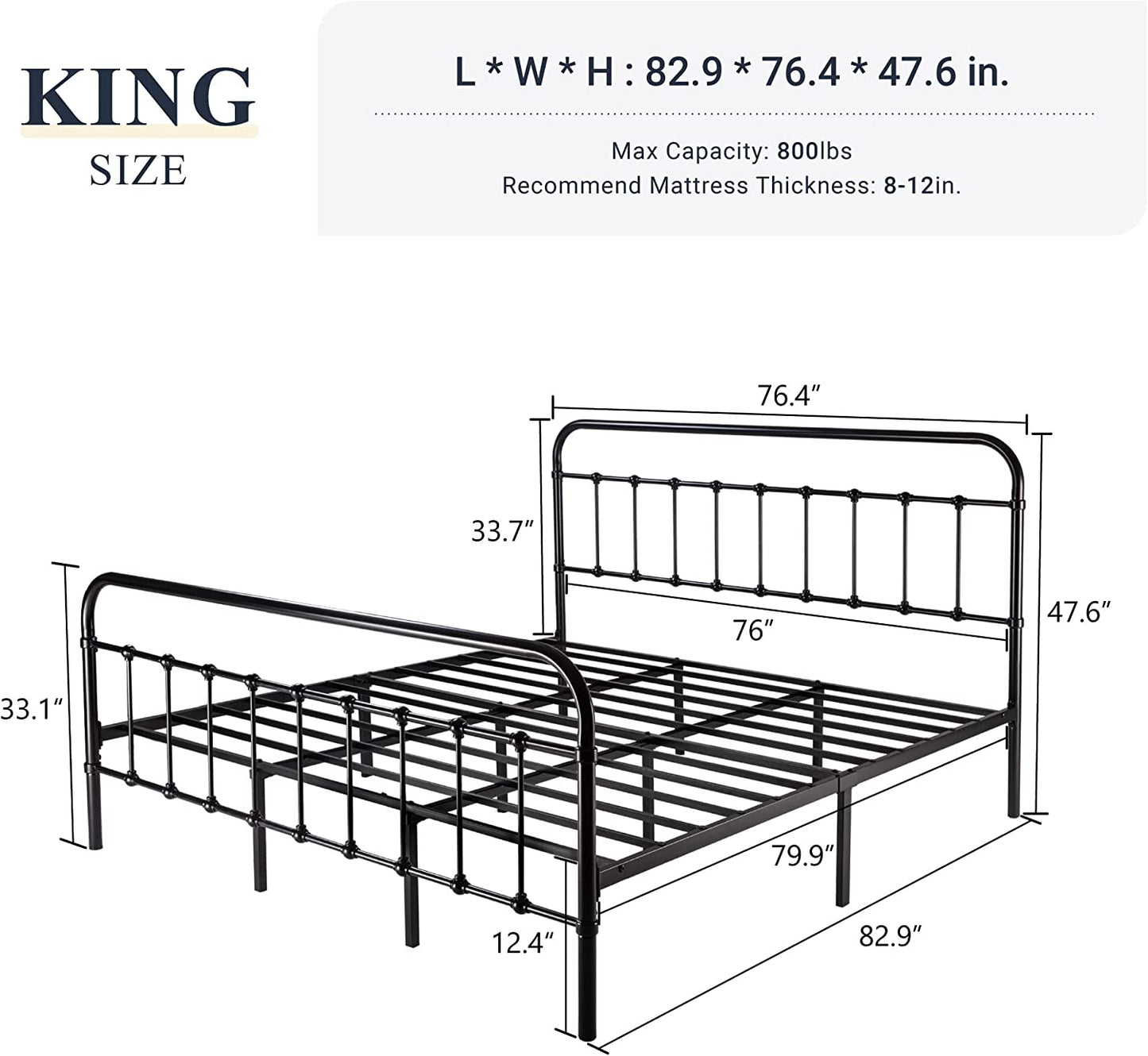 Allewie Metal Platform Bed Frame with Victorian Style Wrought Iron-Art Headboard/Footboard, Black