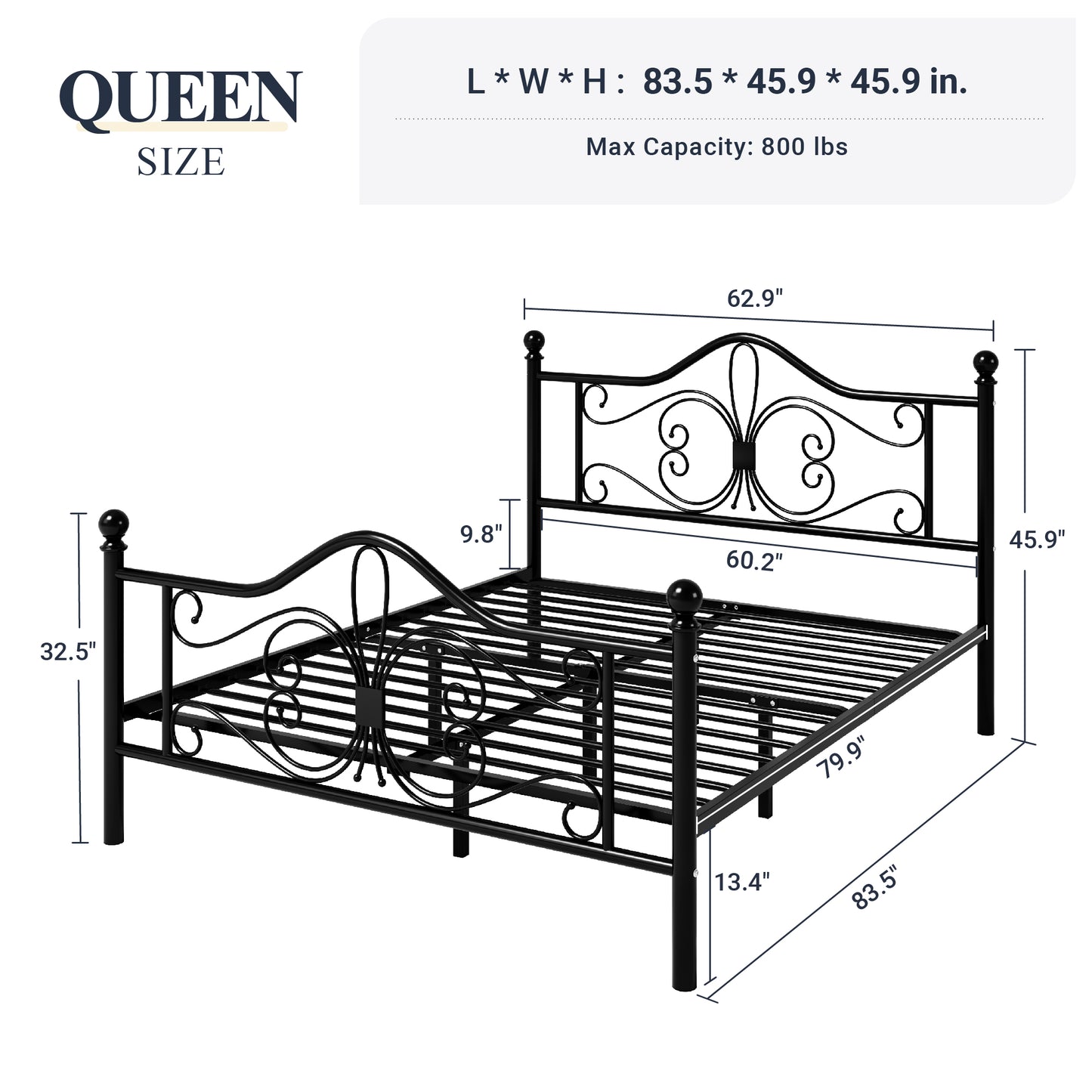 Allewie Vintage Metal Bed Frame with Butterfly Pattern Design Headboard & Footboard
