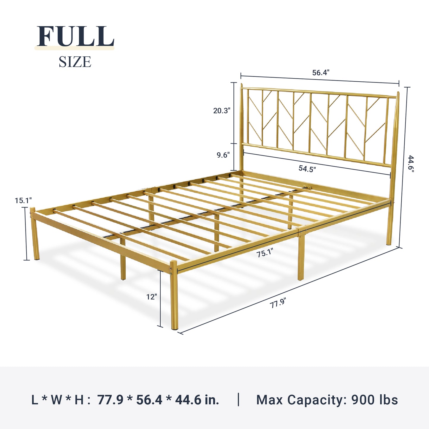 Allewie Gold Modern Platform Bed Frame with Vintage Headboard, 12'' Under-bed Storage