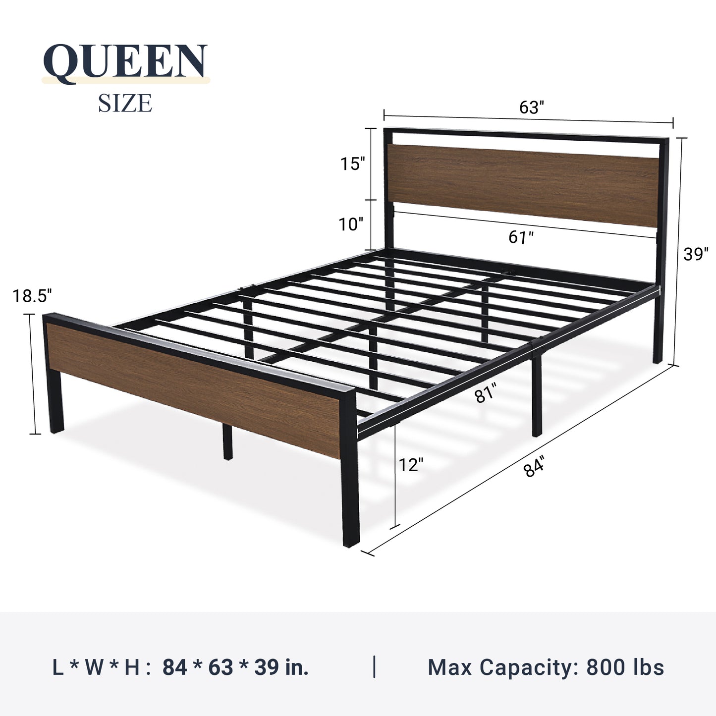 Allewie Sanders Platform Bed Frame with Wood Headboard and Footboard, Heavy Duty Metal Slat