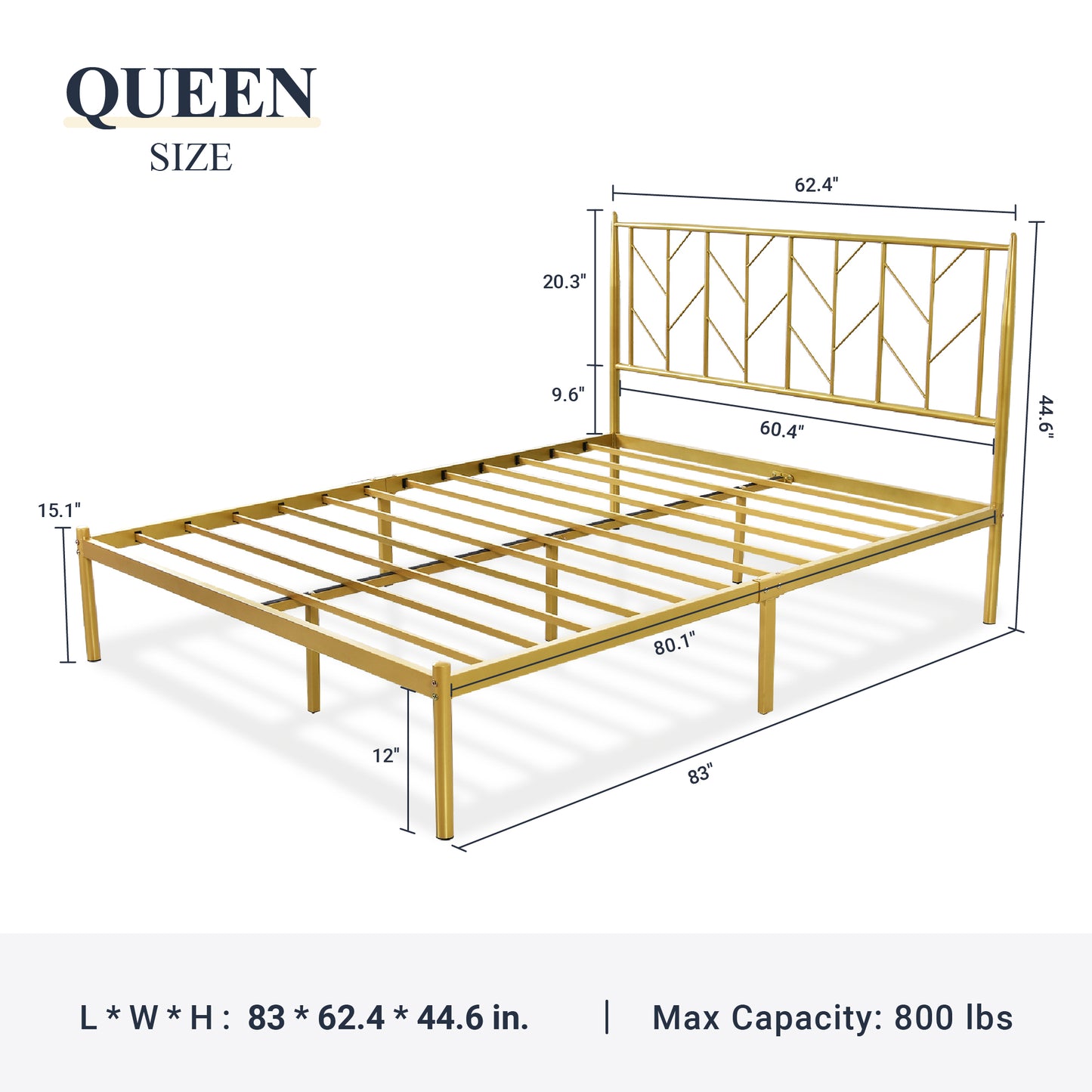 Allewie Gold Modern Platform Bed Frame with Vintage Headboard, 12'' Under-bed Storage