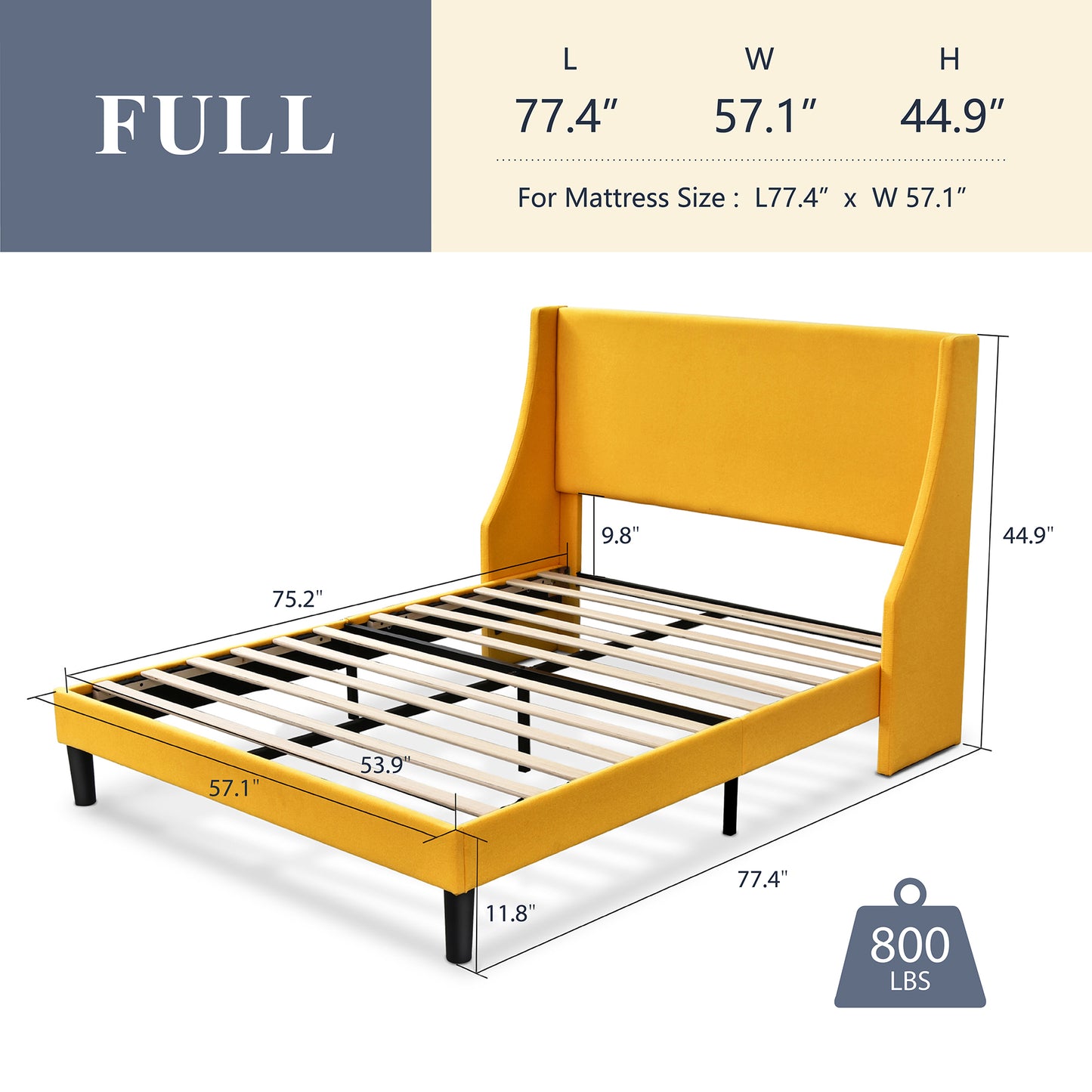 Allewie Queen Size Fabric Upholstered Platform Bed Frame with Wingback Headboard, Light Grey