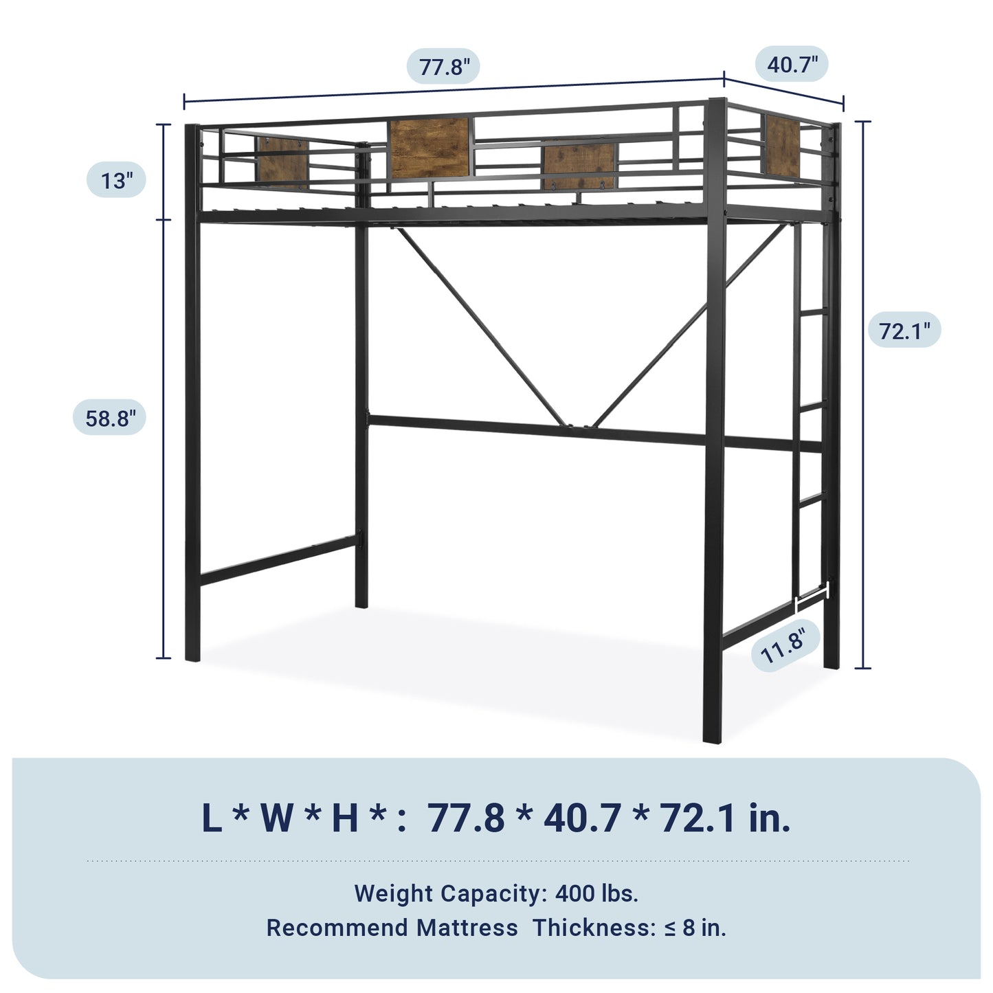 Allewie Metal Twin Size Loft Beds Frame with Stairs & Full-Length Guardrail, Space-Saving, Black