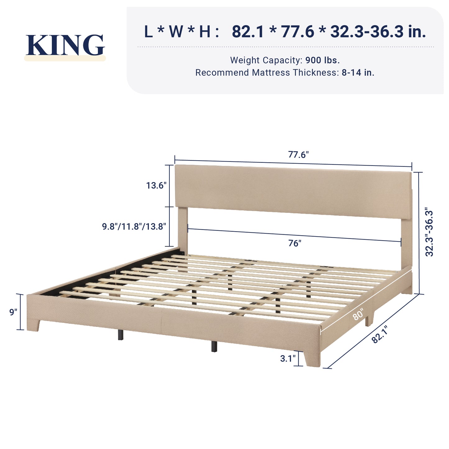 Allewie Platform Bed Fame with Upholstered Adjustable Fabric Headboard