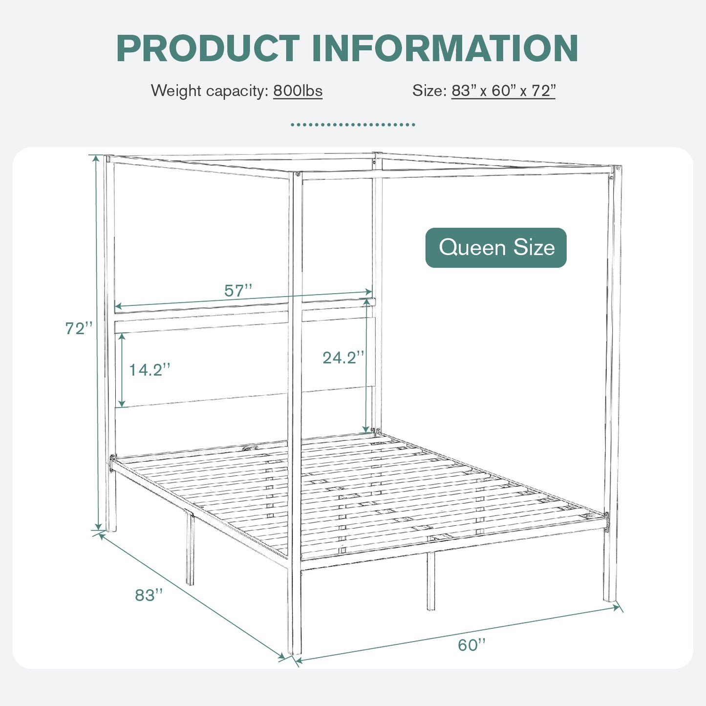 Allewie Canopy Platform Bed Frame with Wooden Headboard