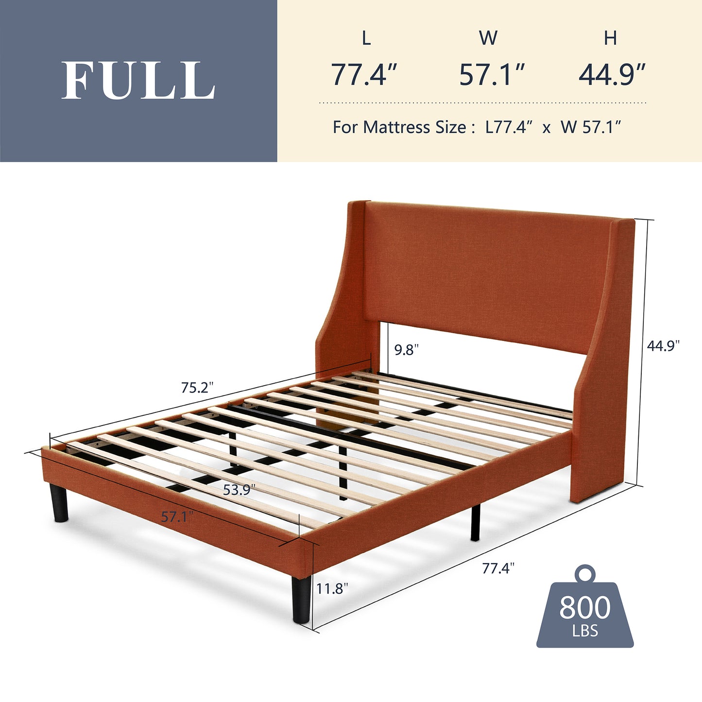 Allewie Queen Size Fabric Upholstered Platform Bed Frame with Wingback Headboard, Light Grey