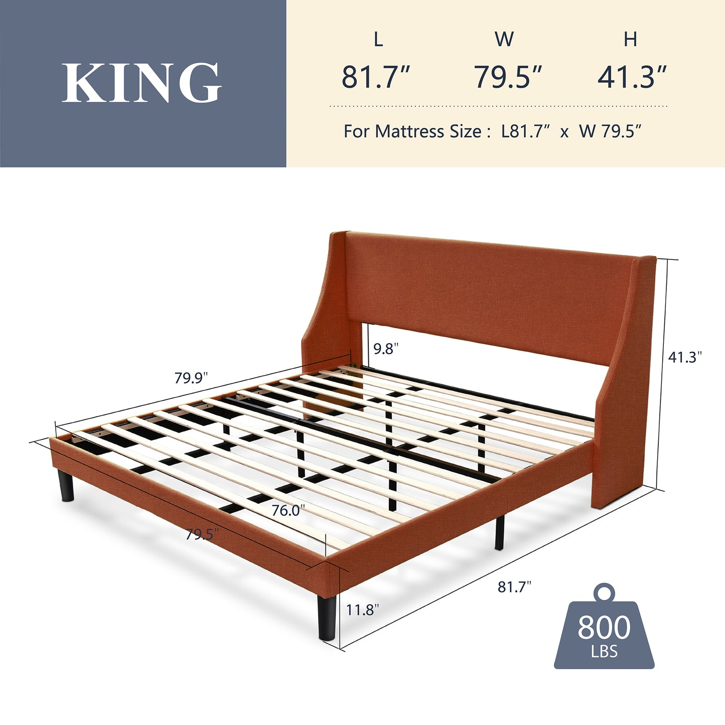 Allewie Queen Size Fabric Upholstered Platform Bed Frame with Wingback Headboard, Light Grey