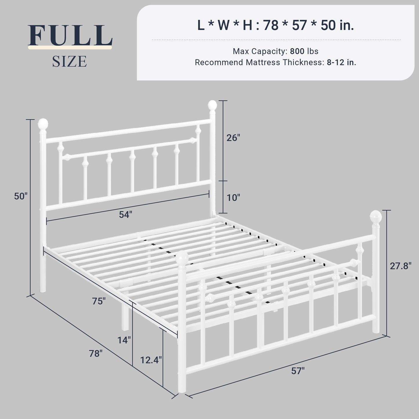 Allewie 14" Metal Platform Bed Frame with Victorian Vintage Headboard and Footboard