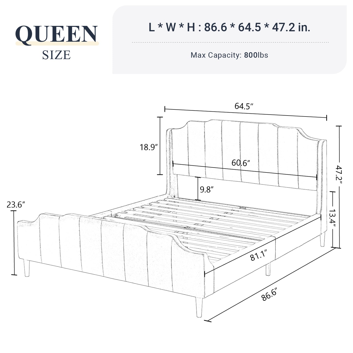Allewie Queen Size Velvet Platform Bed Frame with Modern Curved Upholstered Headboard and Footboard