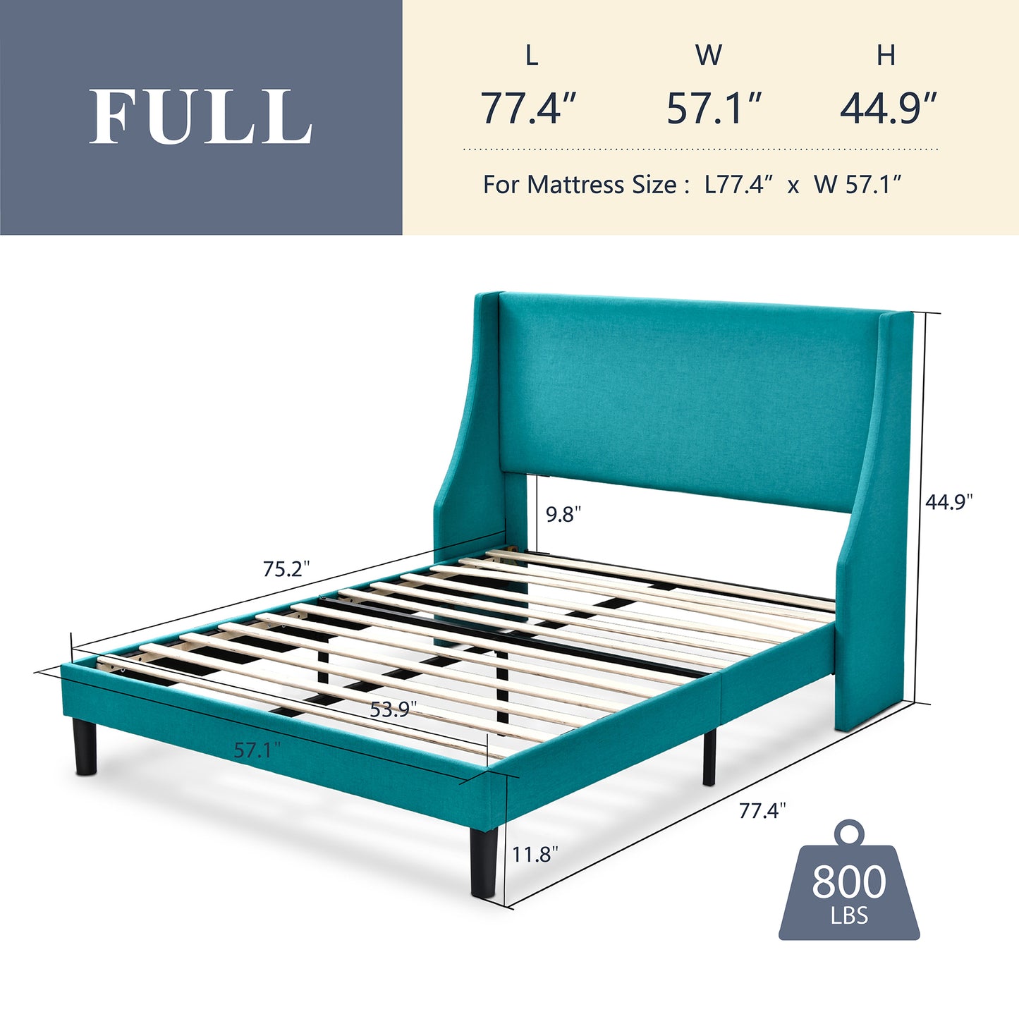 Allewie Queen Size Fabric Upholstered Platform Bed Frame with Wingback Headboard, Light Grey