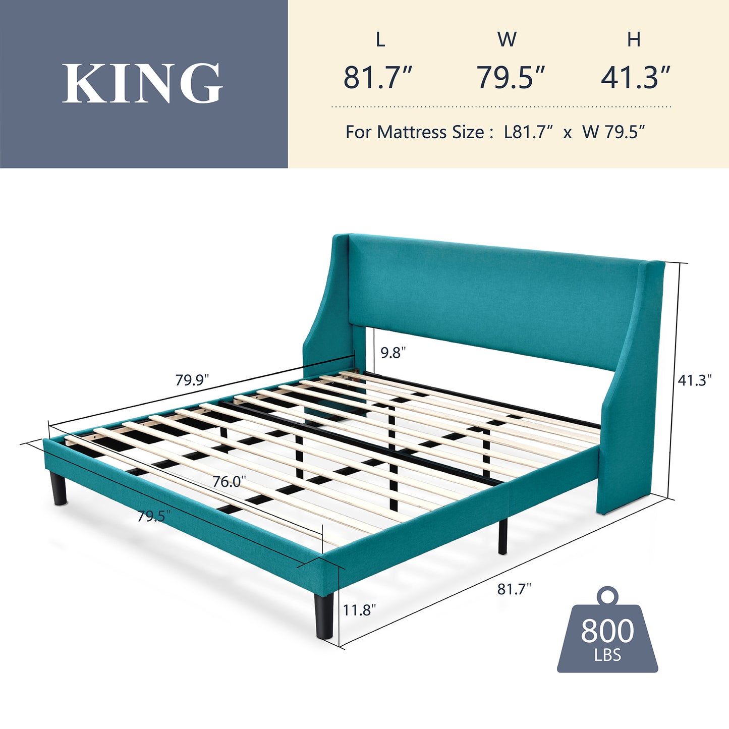 Allewie Queen Size Fabric Upholstered Platform Bed Frame with Wingback Headboard, Light Grey