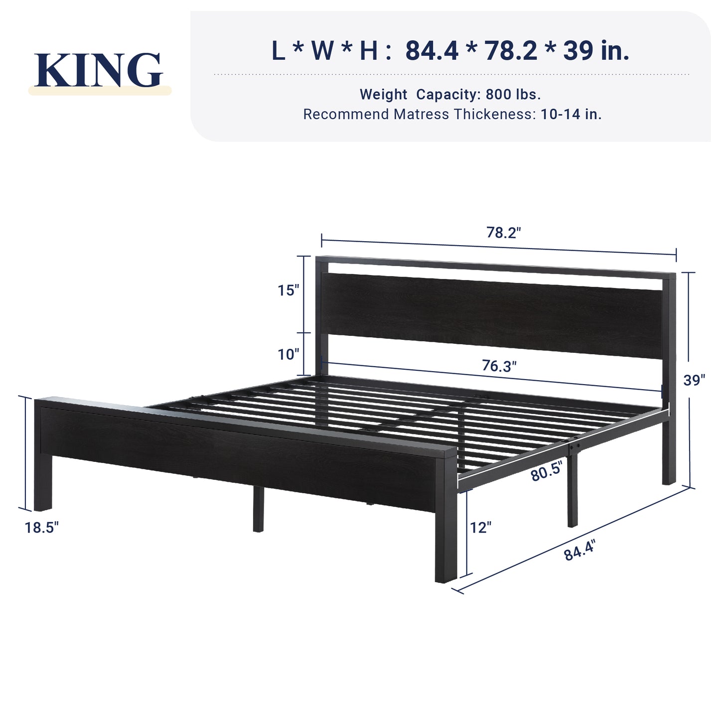 Allewie Platform Bed Frame with Wood Headboard and Footboard, Heavy Duty Metal Slat