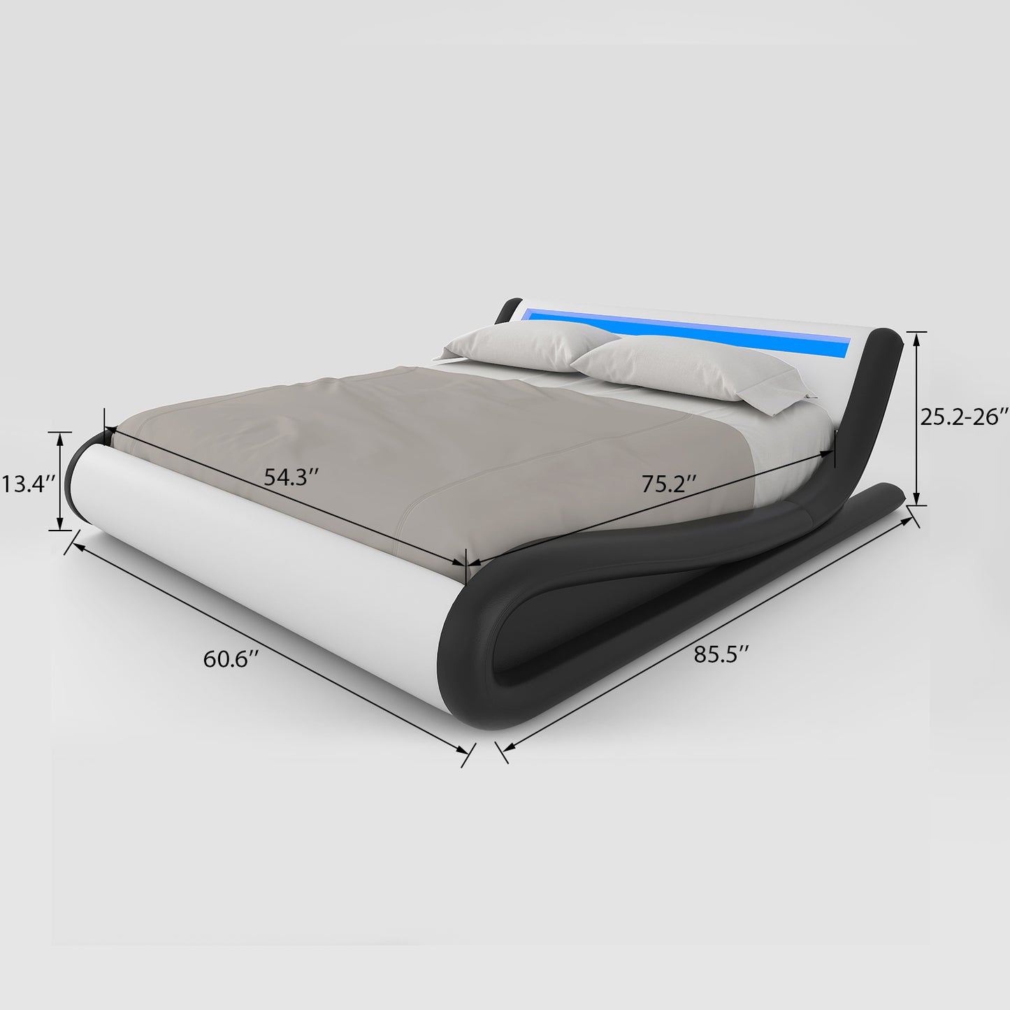 Allewie Full Size Wave-Like Curve Deluxe Upholstered Modern Bed Frame with LED Headboard