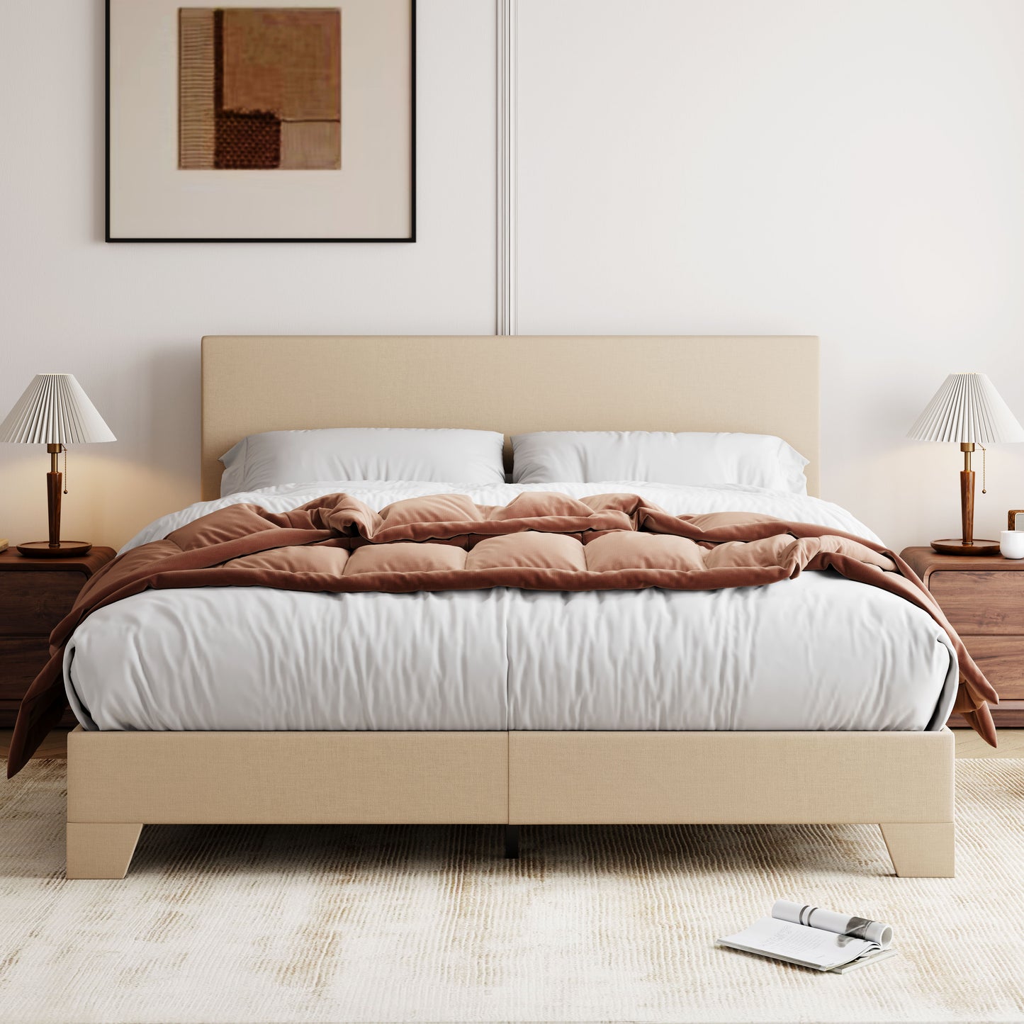Allewie Platform Bed Fame with Upholstered Adjustable Fabric Headboard