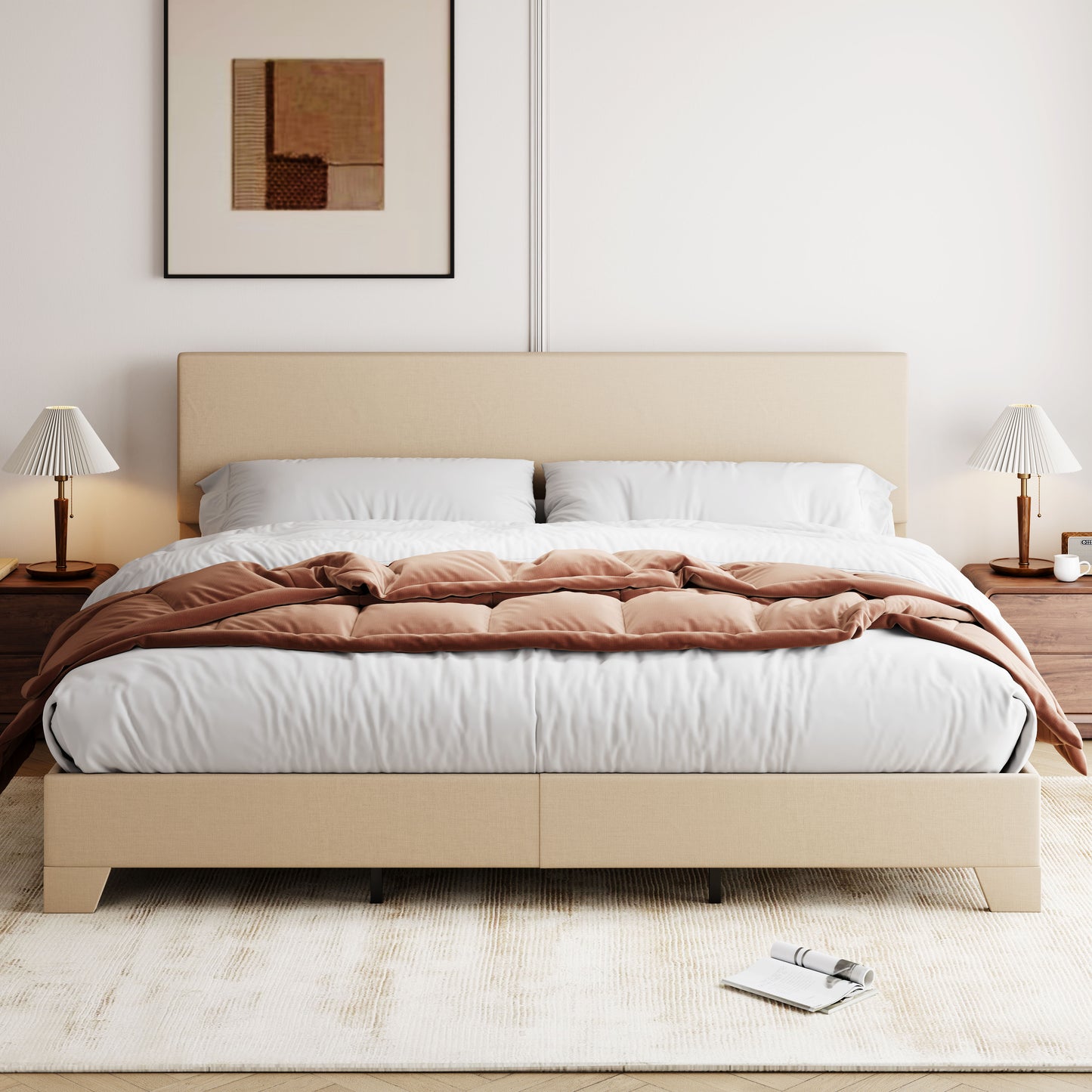 Allewie Platform Bed Fame with Upholstered Adjustable Fabric Headboard