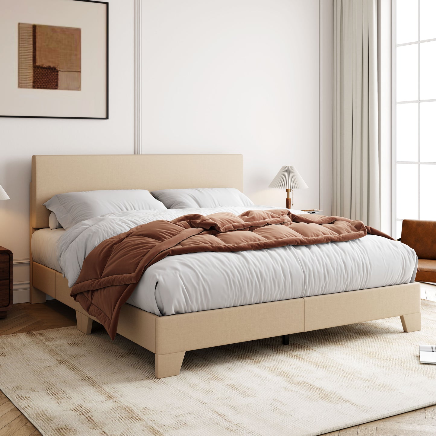 Allewie Platform Bed Fame with Upholstered Adjustable Fabric Headboard