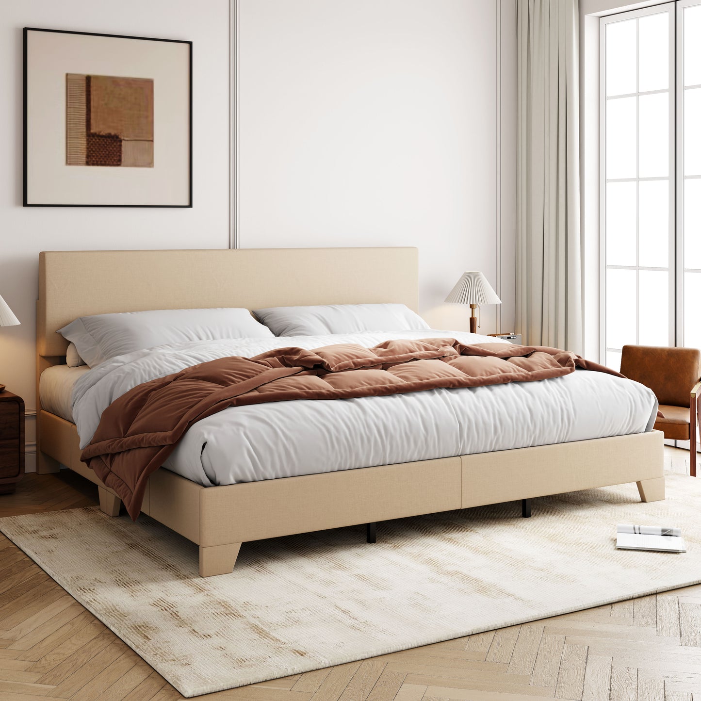 Allewie Platform Bed Fame with Upholstered Adjustable Fabric Headboard