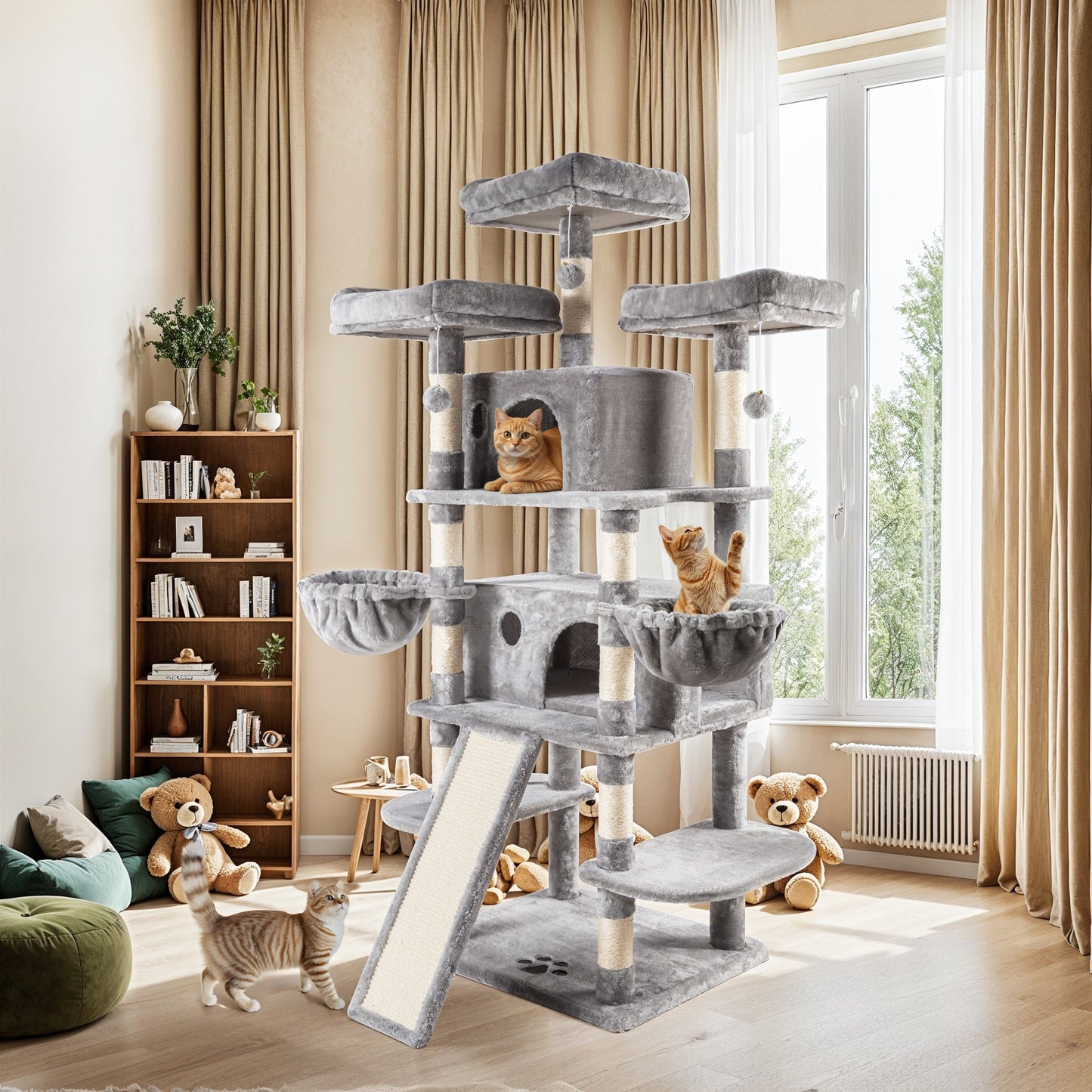 Allewie 68 Inches Multi-Level Large Cat Tree/Cat Tower for Indoor Cat/Tall Cat Climbing Tree with Cat Condo/Cozy Plush Cat Perches/Sisal Scratching Post/Wide Base Board/Hammocks/Cave