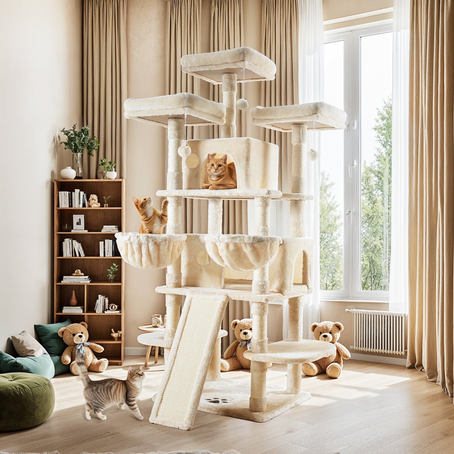 Allewie 68 Inches Multi-Level Large Cat Tree/Cat Tower for Indoor Cat/Tall Cat Climbing Tree with Cat Condo/Cozy Plush Cat Perches/Sisal Scratching Post/Wide Base Board/Hammocks/Cave