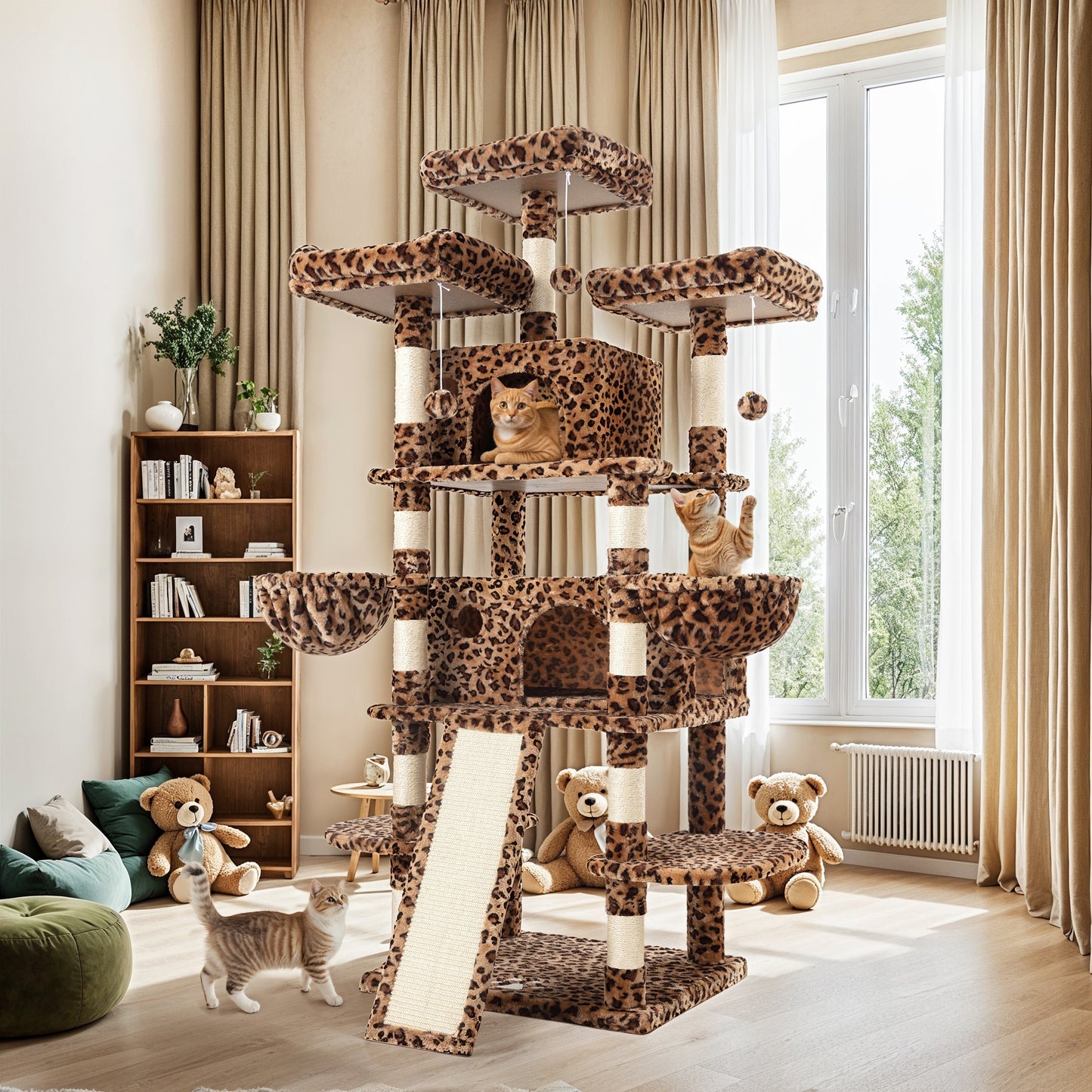 Allewie 68 Inches Multi-Level Large Cat Tree/Cat Tower for Indoor Cat/Tall Cat Climbing Tree with Cat Condo/Cozy Plush Cat Perches/Sisal Scratching Post/Wide Base Board/Hammocks/Cave