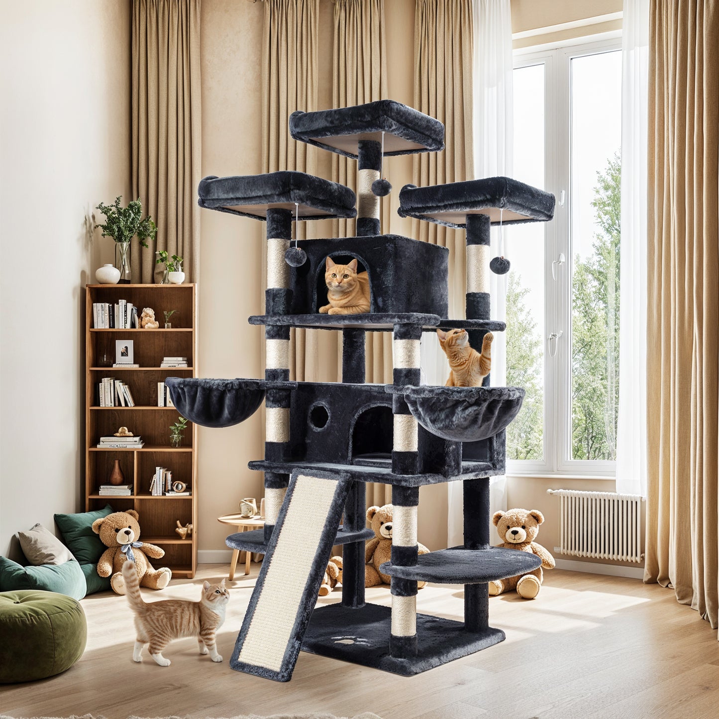 Allewie 68 Inches Multi-Level Large Cat Tree/Cat Tower for Indoor Cat/Tall Cat Climbing Tree with Cat Condo/Cozy Plush Cat Perches/Sisal Scratching Post/Wide Base Board/Hammocks/Cave
