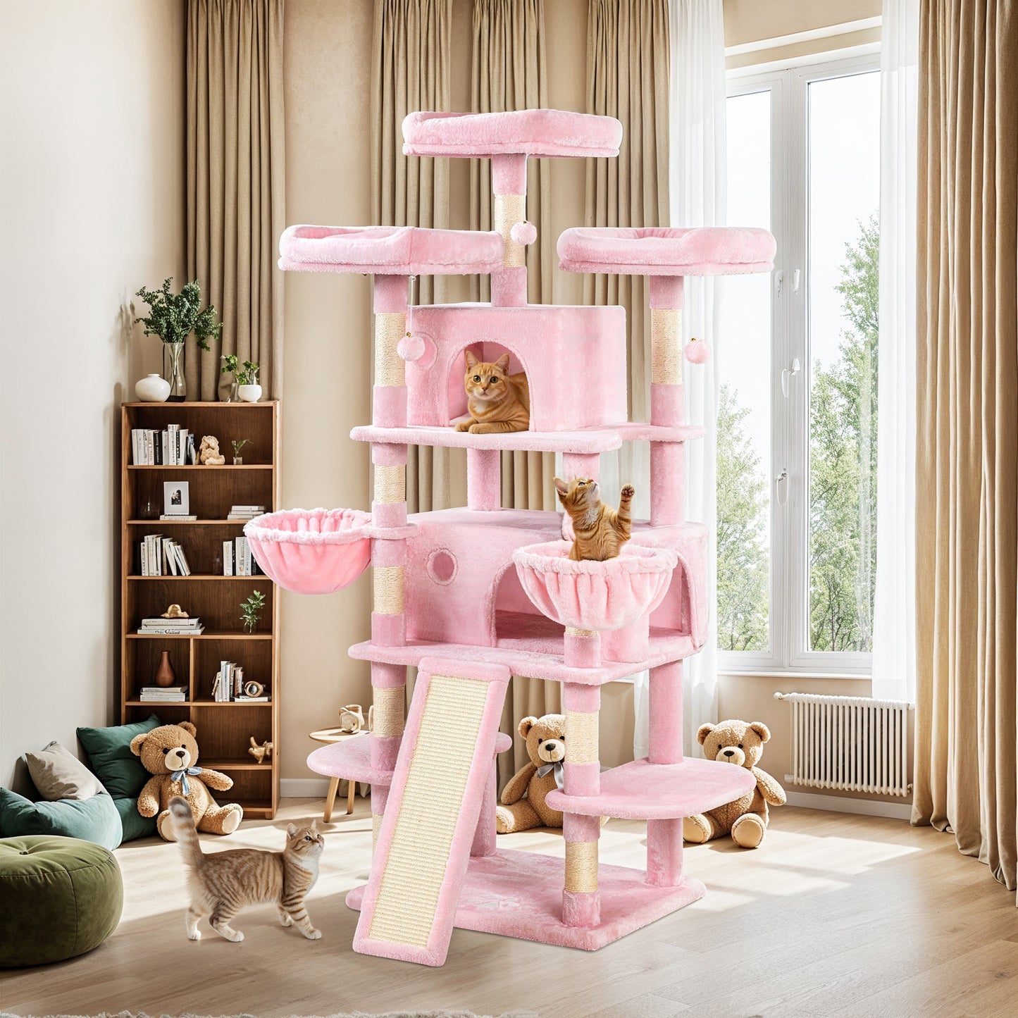 Allewie 68 Inches Multi-Level Large Cat Tree/Cat Tower for Indoor Cat/Tall Cat Climbing Tree with Cat Condo/Cozy Plush Cat Perches/Sisal Scratching Post/Wide Base Board/Hammocks/Cave