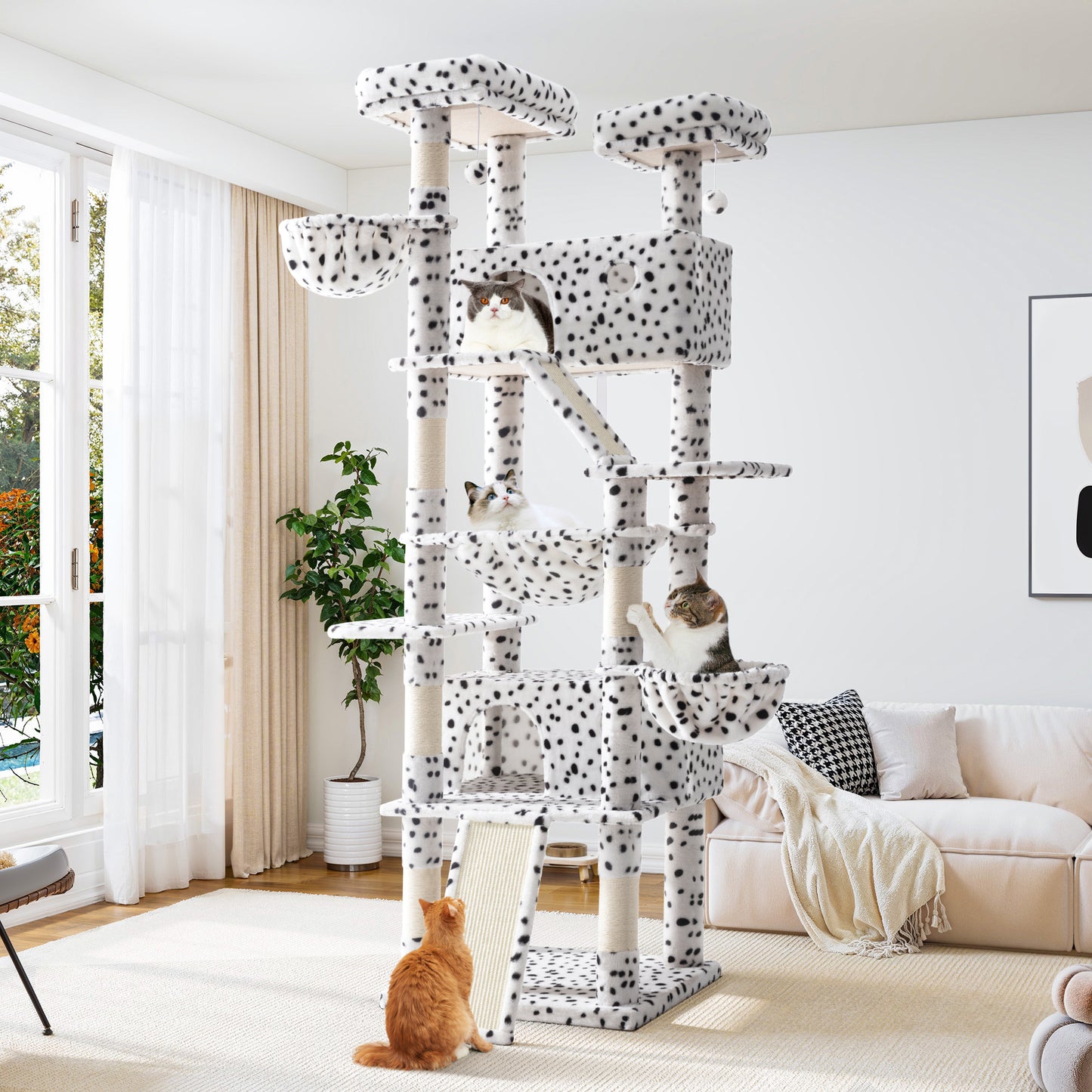 Allewie 81 Inches Multi-Level Tall Cat Tree for Large Cat, Cat Climbing Tree with Cat Condo and Hammock, Scratching Post, Wide Base