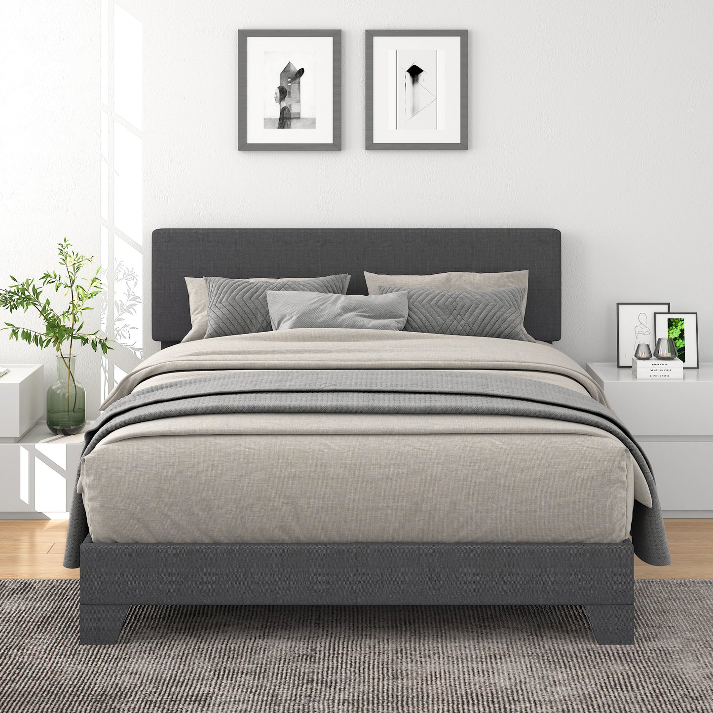 Allewie Platform Bed Fame with Upholstered Adjustable Fabric Headboard