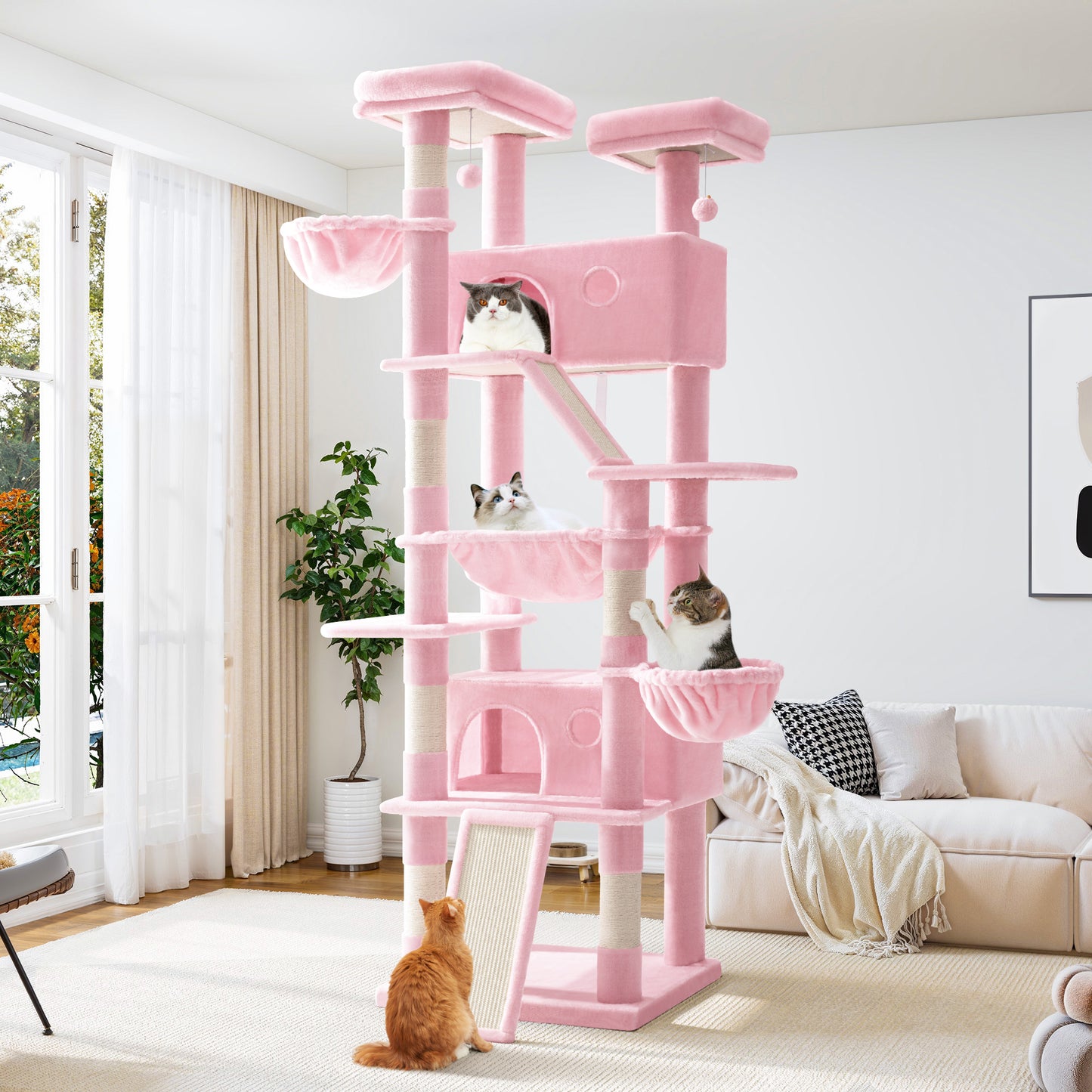 Allewie 81 Inches Multi-Level Tall Cat Tree for Large Cat, Cat Climbing Tree with Cat Condo and Hammock, Scratching Post, Wide Base