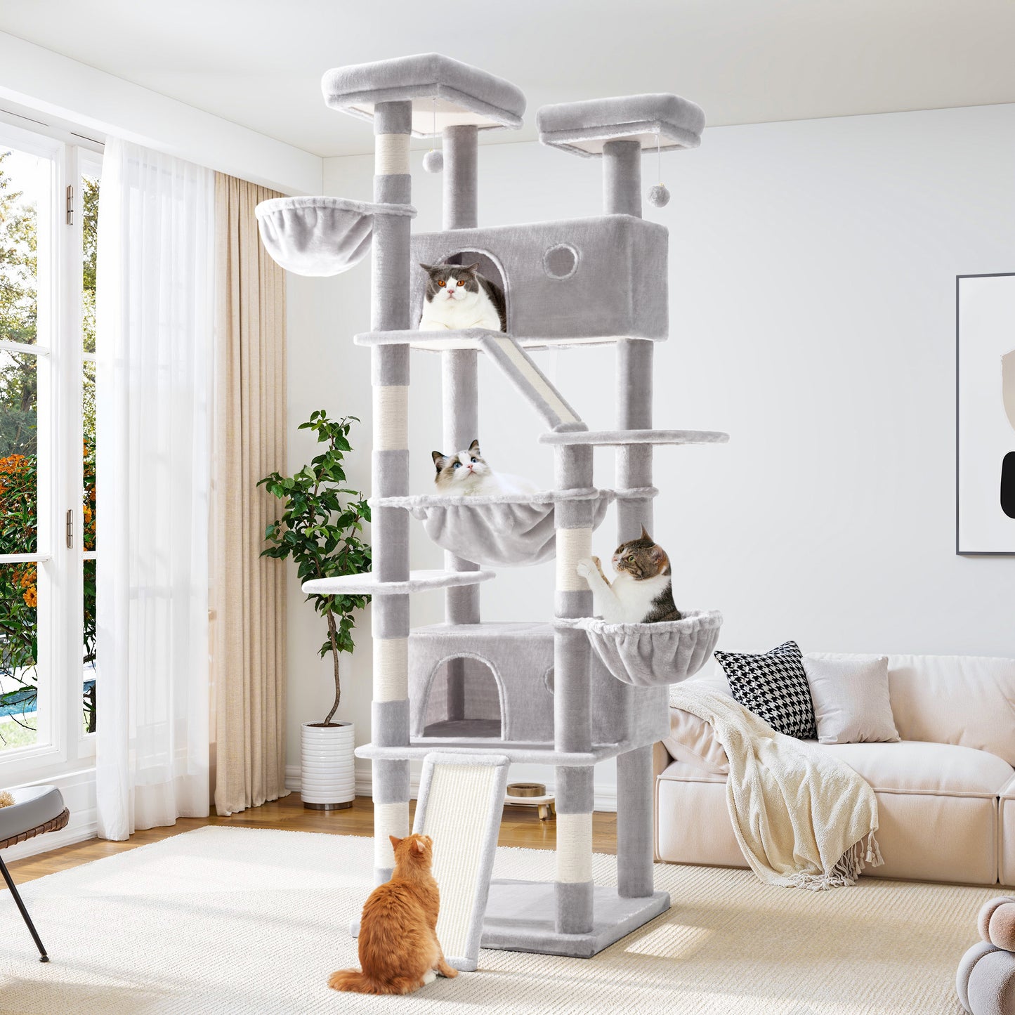 Allewie 81 Inches Multi-Level Tall Cat Tree for Large Cat, Cat Climbing Tree with Cat Condo and Hammock, Scratching Post, Wide Base
