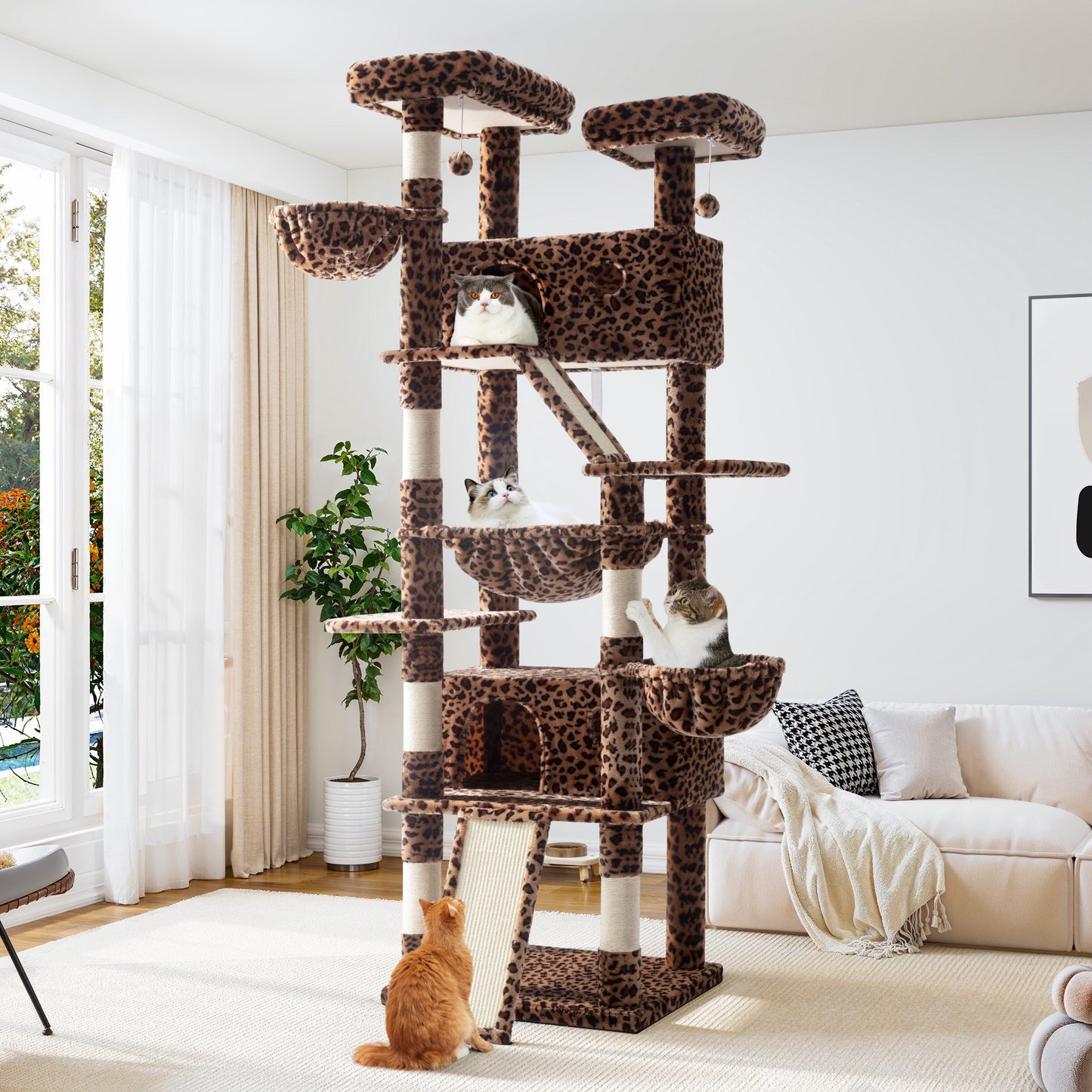 Allewie 81 Inches Multi-Level Tall Cat Tree for Large Cat, Cat Climbing Tree with Cat Condo and Hammock, Scratching Post, Wide Base
