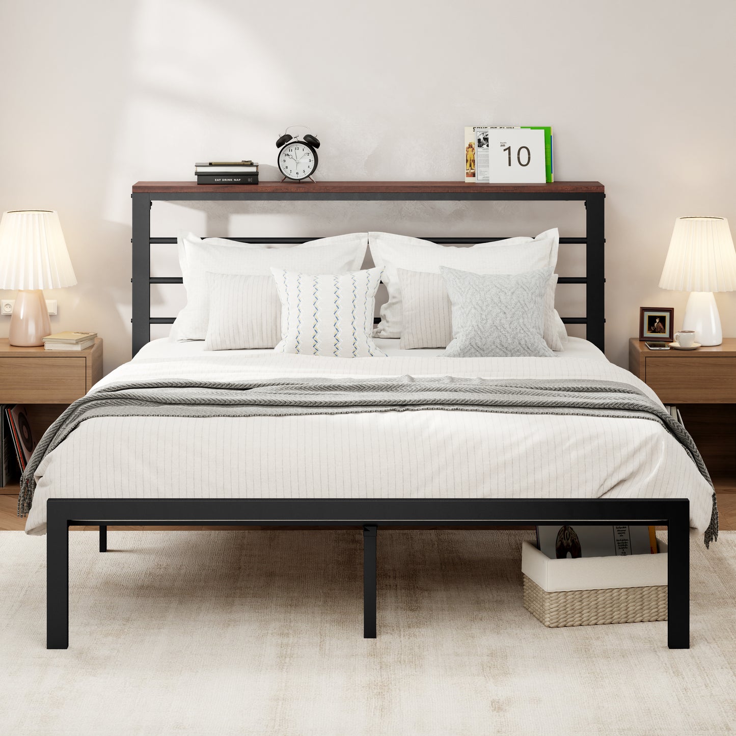 Allewie Modern Platform Bed Frame with 4.7" Headboard Shelf