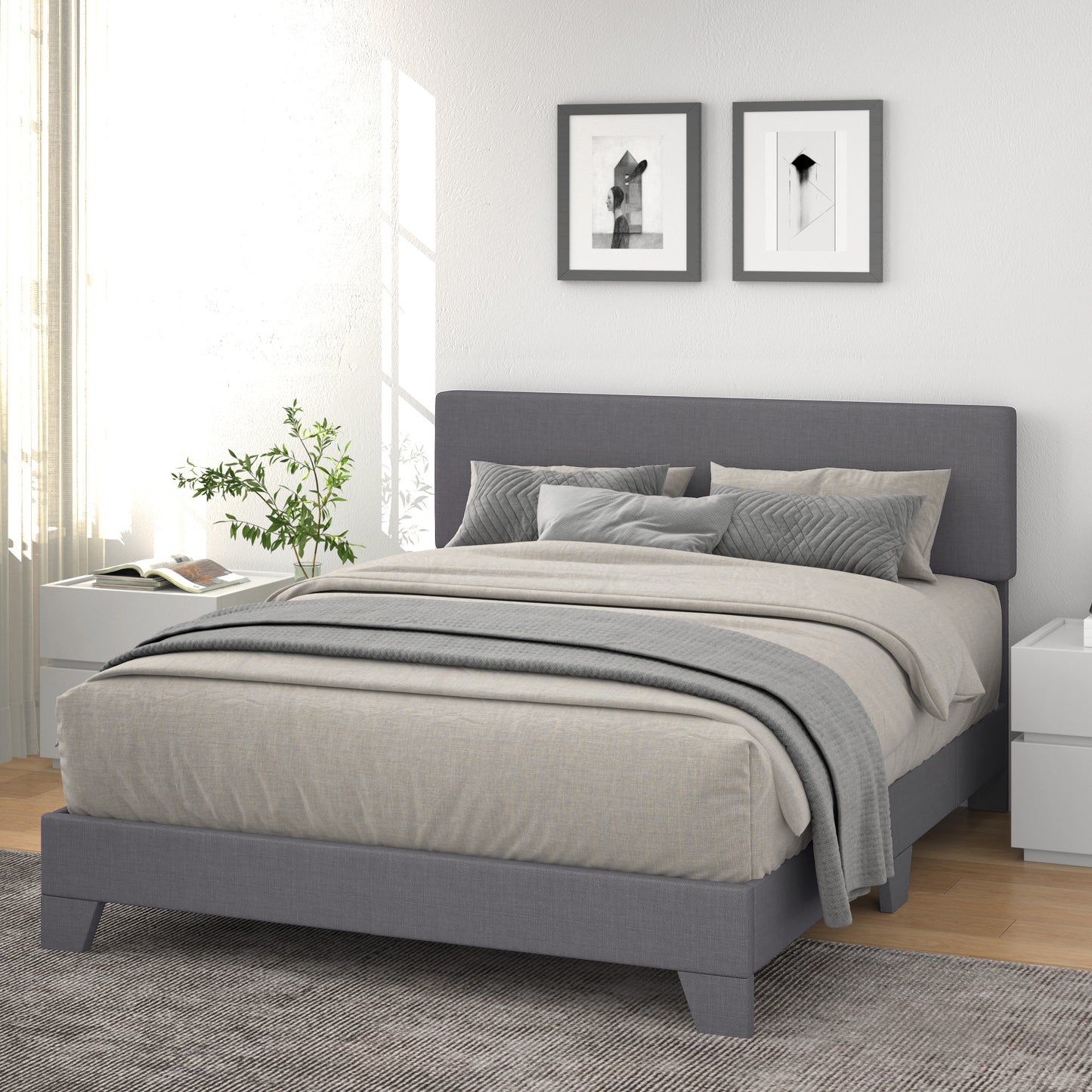 Allewie Platform Bed Fame with Upholstered Adjustable Fabric Headboard