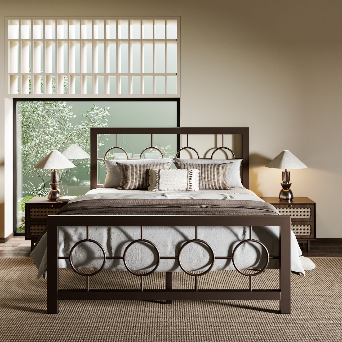 Allewie Metal Platform Bed Frame with Modern and Vintage Style Headboard