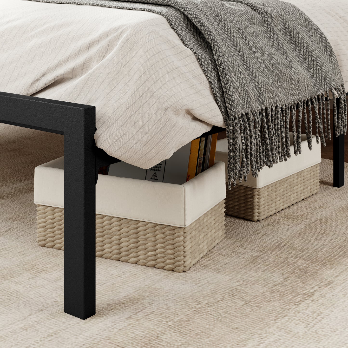 Allewie Modern Platform Bed Frame with 4.7" Headboard Shelf