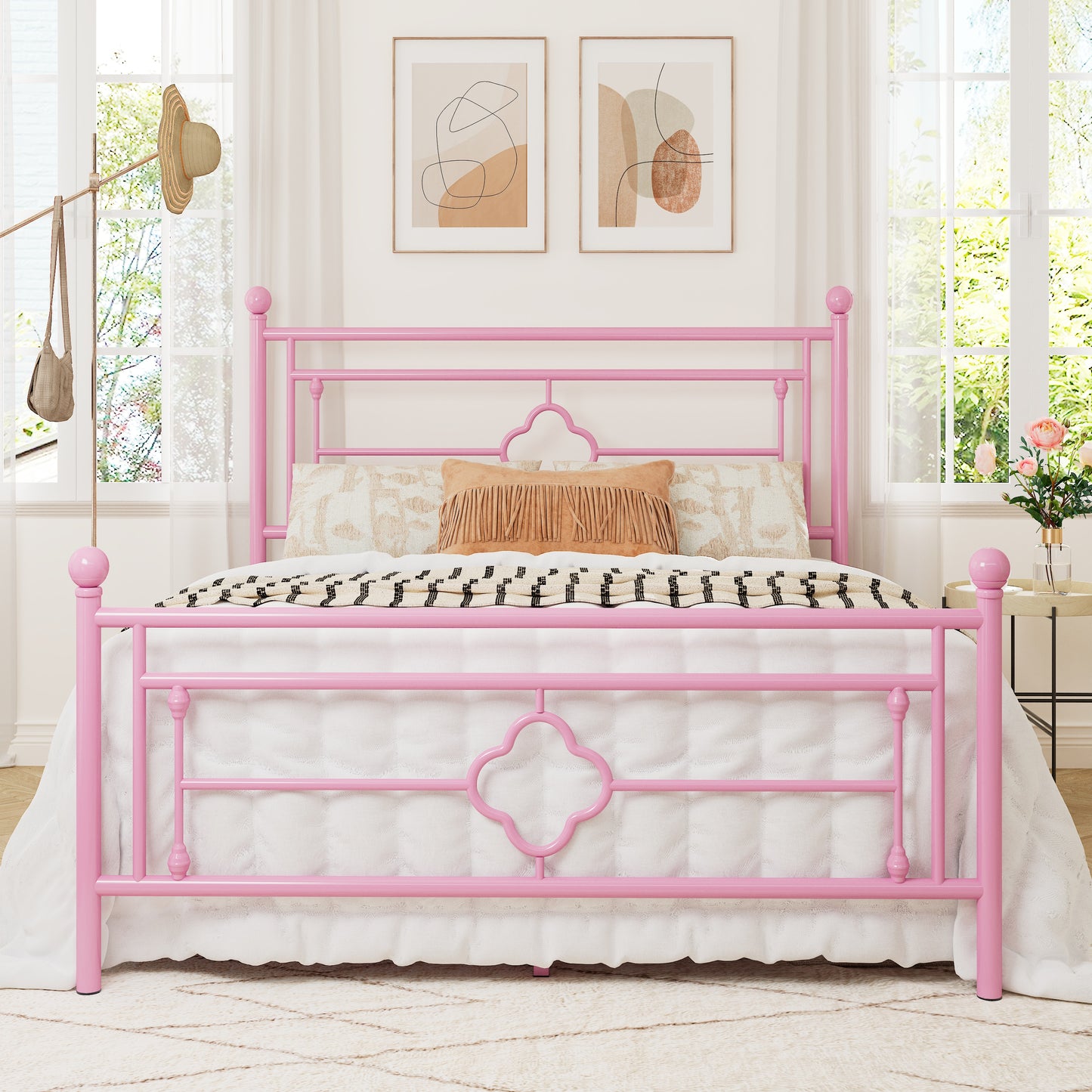 Allewie Metal Platform Bed Frame with Victorian Vintage Headboard and Footboard, Black