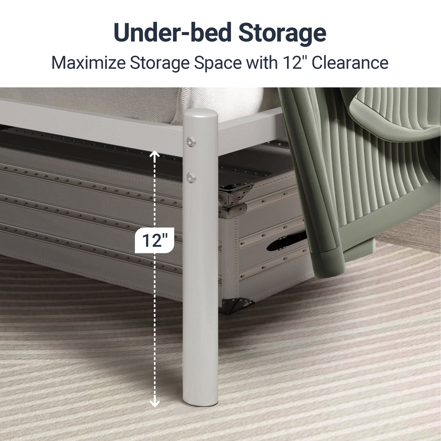 Allewie Gold Modern Platform Bed Frame with Vintage Headboard, 12'' Under-bed Storage