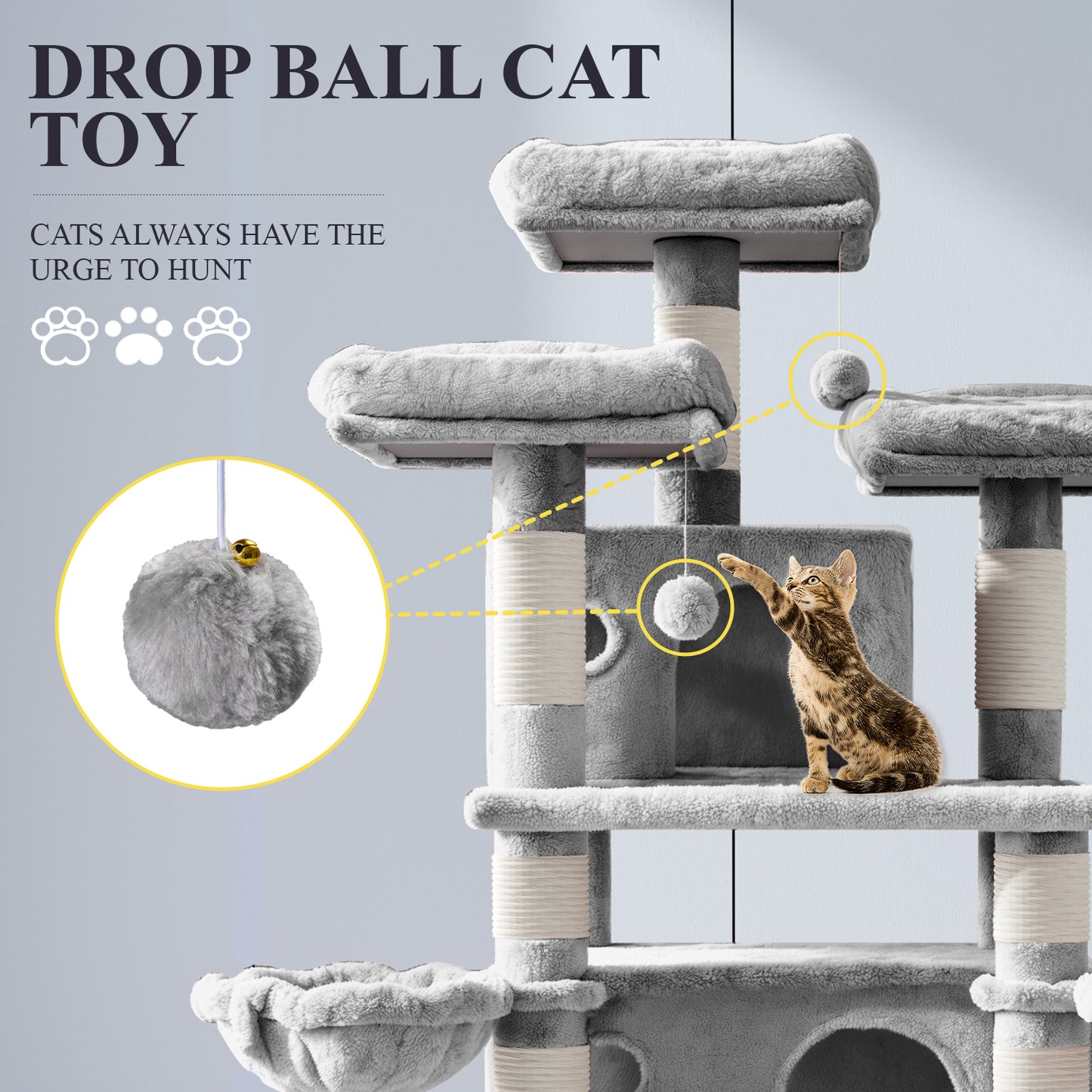 Allewie 68 Inches Multi-Level Large Cat Tree/Cat Tower for Indoor Cat/Tall Cat Climbing Tree with Cat Condo/Cozy Plush Cat Perches/Sisal Scratching Post/Wide Base Board/Hammocks/Cave