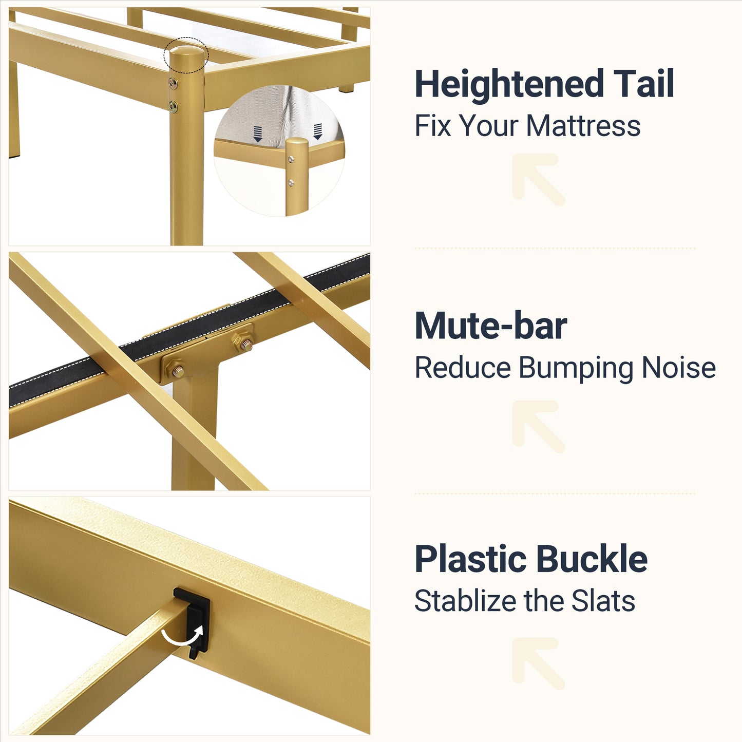 Allewie Gold Modern Platform Bed Frame with Vintage Headboard, 12'' Under-bed Storage