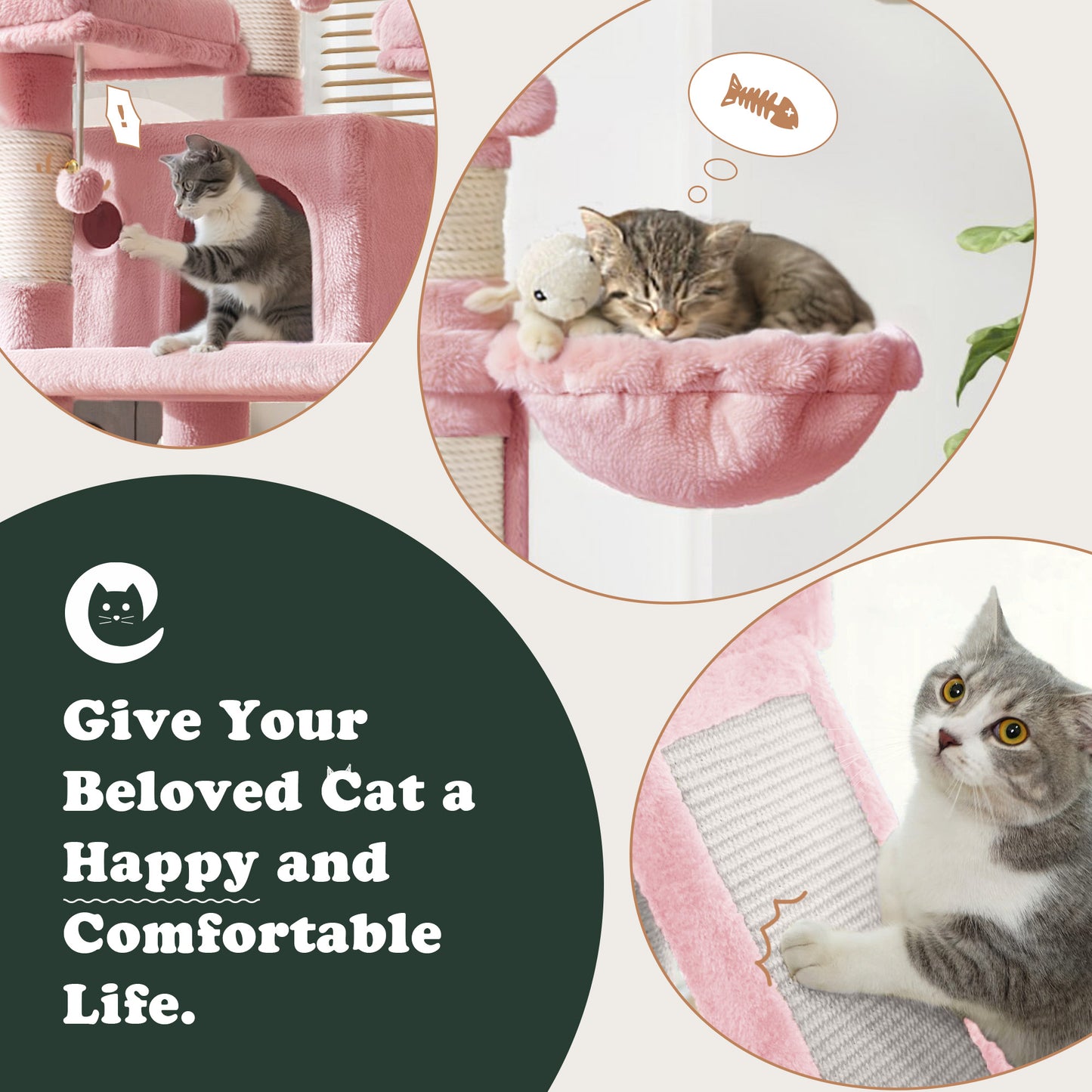 Allewie 68 Inches Multi-Level Large Cat Tree/Cat Tower for Indoor Cat/Tall Cat Climbing Tree with Cat Condo/Cozy Plush Cat Perches/Sisal Scratching Post/Wide Base Board/Hammocks/Cave