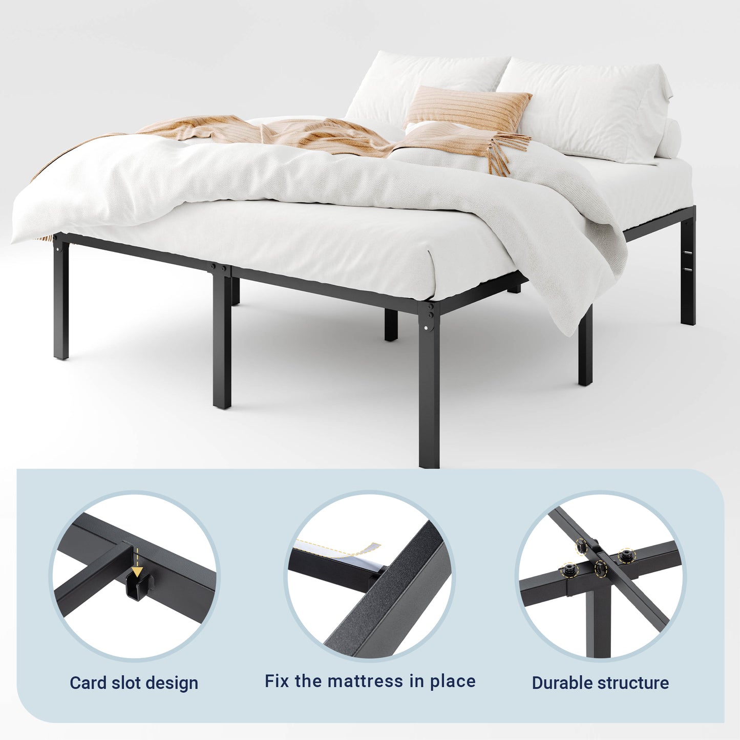 Allewie Heavy Duty Metal Platform Bed Frame with 16.5'' Large Under Bed Storage Space, Black