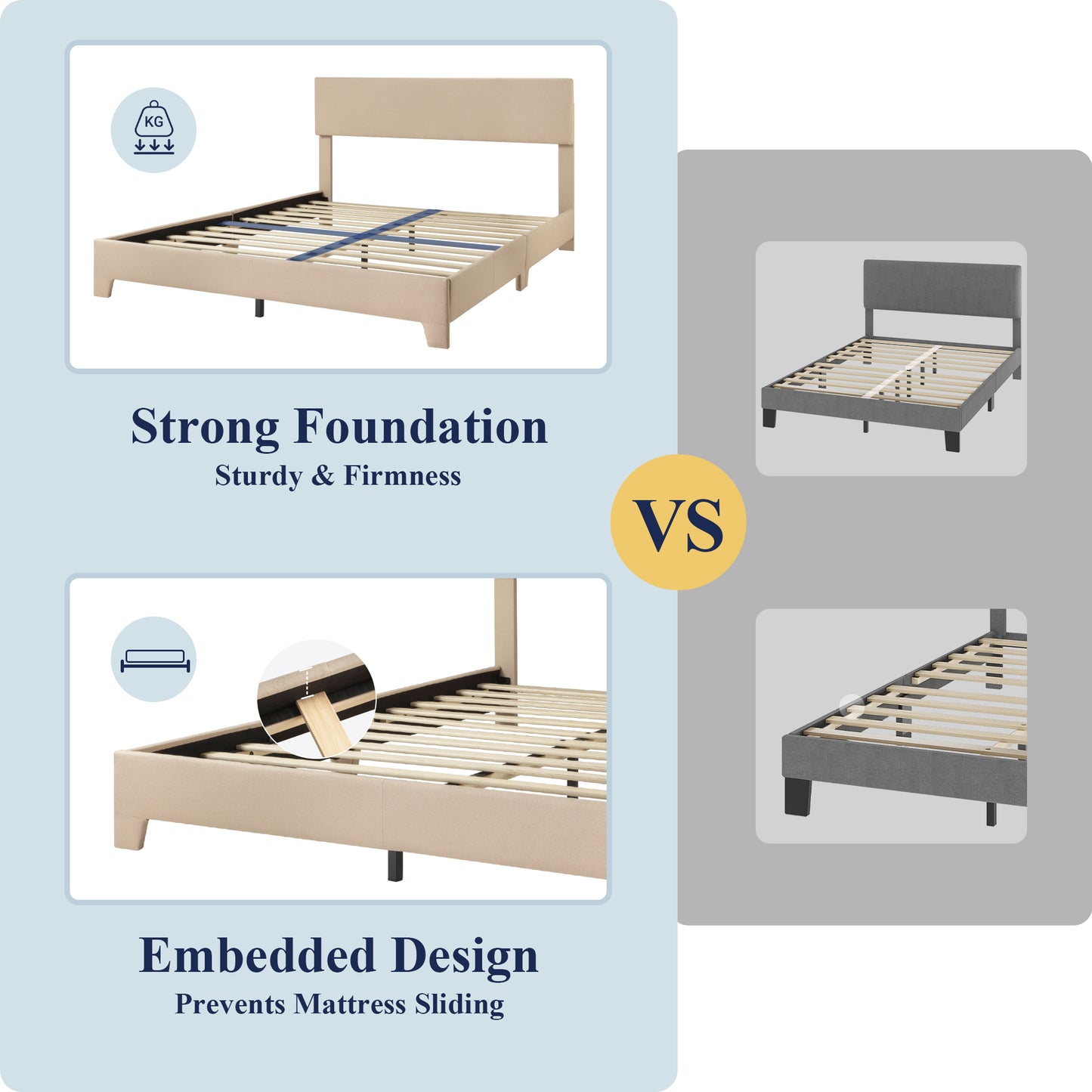 Allewie Platform Bed Fame with Upholstered Adjustable Fabric Headboard