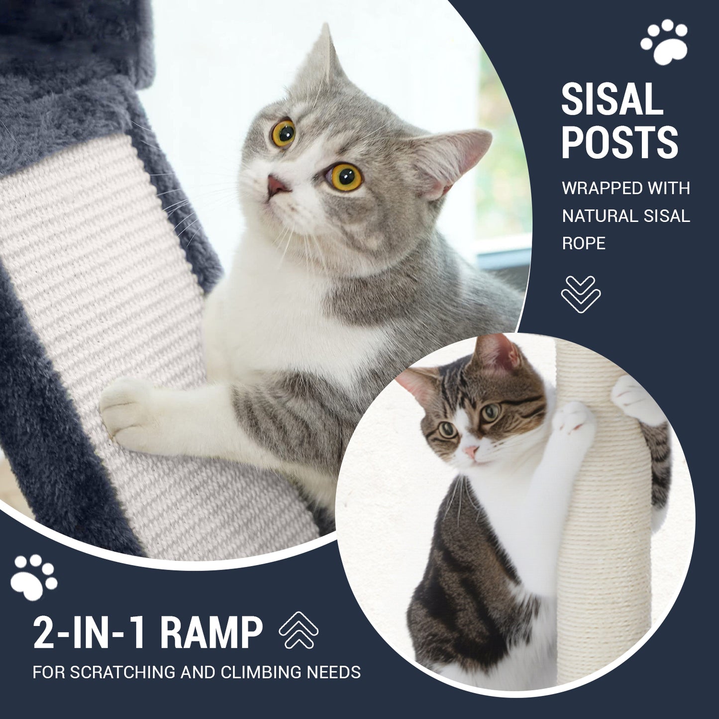 Allewie 68 Inches Multi-Level Large Cat Tree/Cat Tower for Indoor Cat/Tall Cat Climbing Tree with Cat Condo/Cozy Plush Cat Perches/Sisal Scratching Post/Wide Base Board/Hammocks/Cave