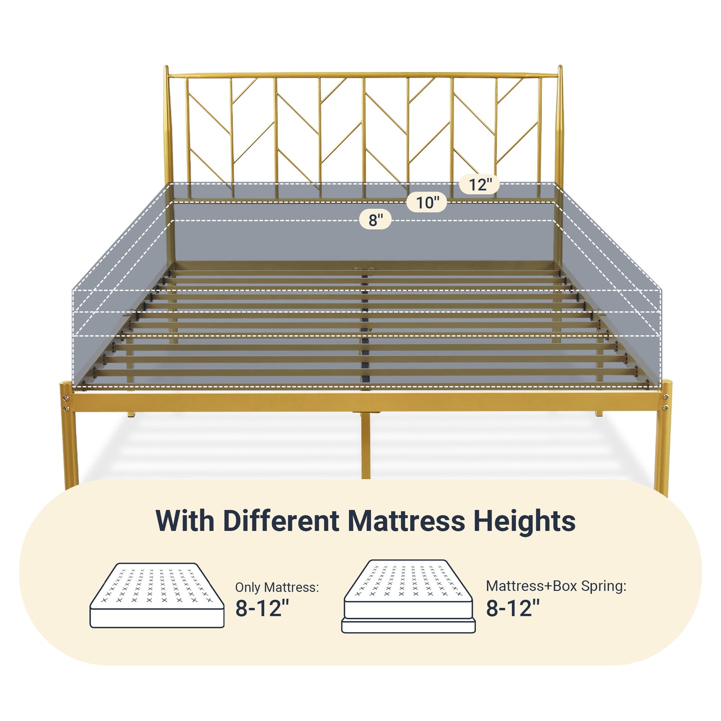 Allewie Gold Modern Platform Bed Frame with Vintage Headboard, 12'' Under-bed Storage