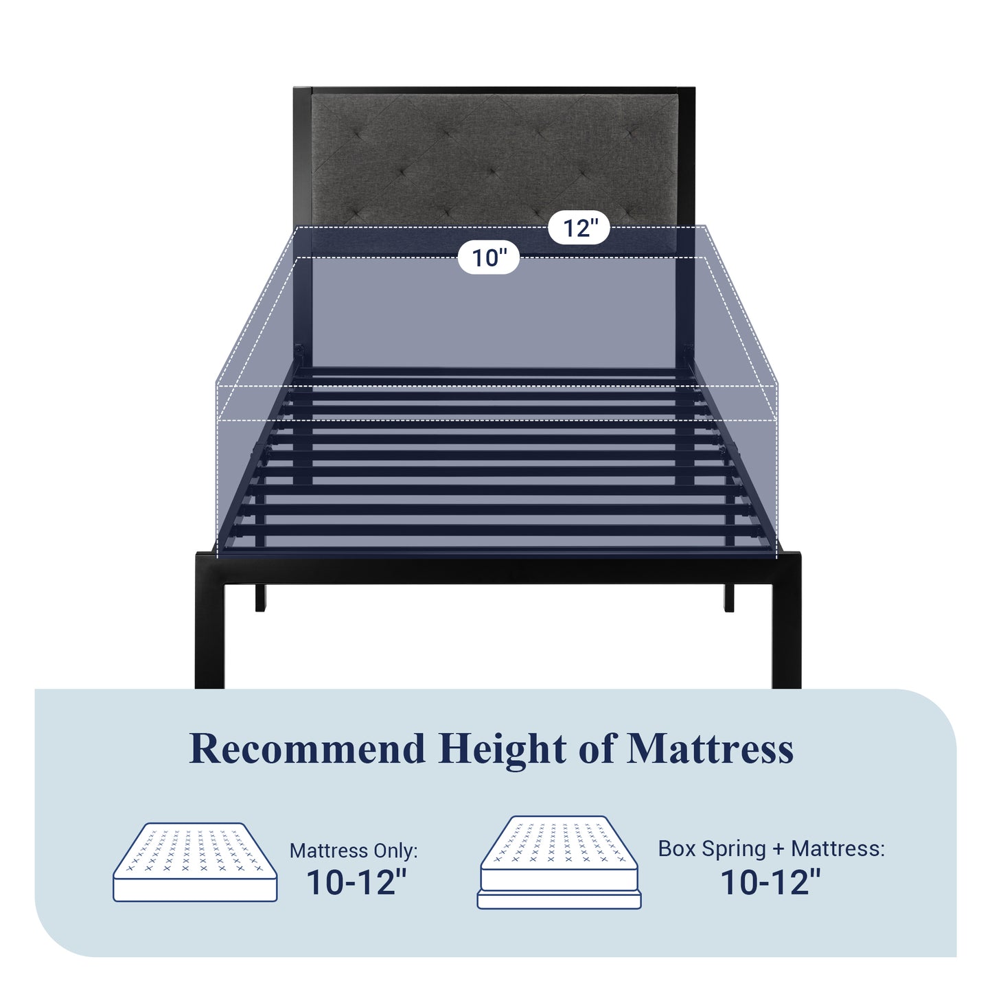 Allewie Metal Platform Bed Frame with Tufted Diamond Stitched Fabric Headboard